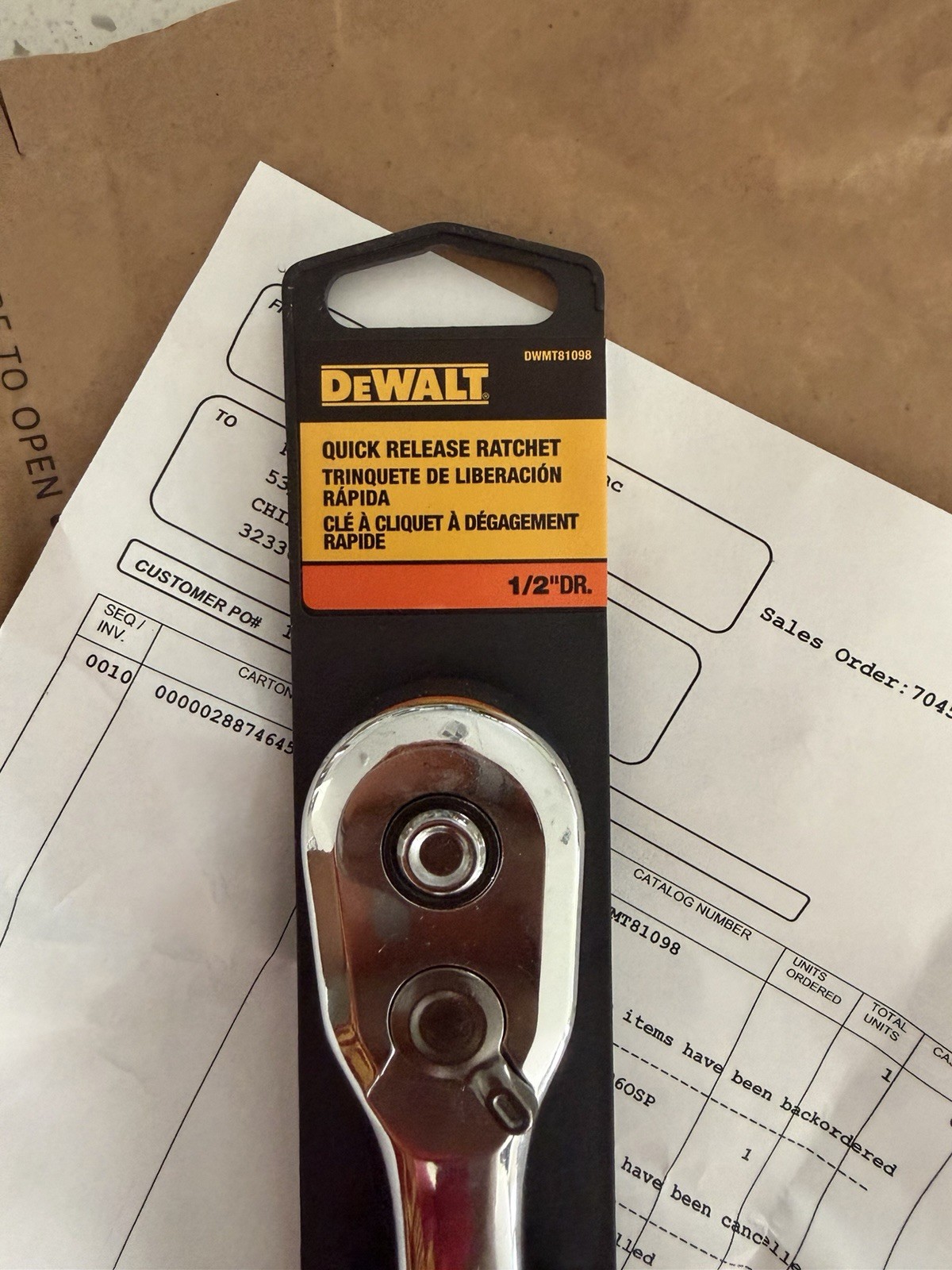 DEWALT Ratchet, Quick Release, SAE, 1/2-Inch Drive (DWMT81098)