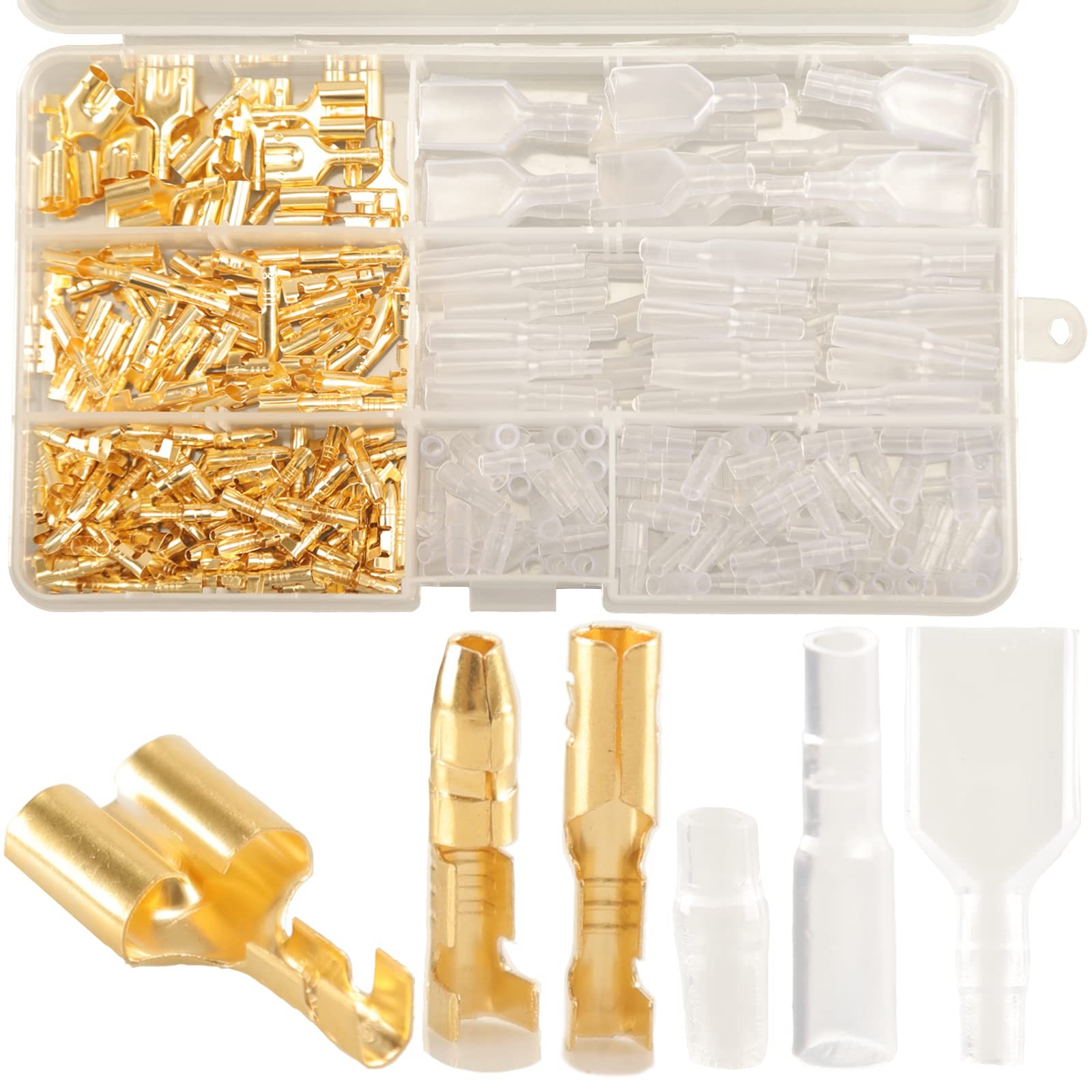 Feggizuli 320pcs Double Bullet Wire Connectors, 3.9mm 3.5mm Male 320pcs, Gold