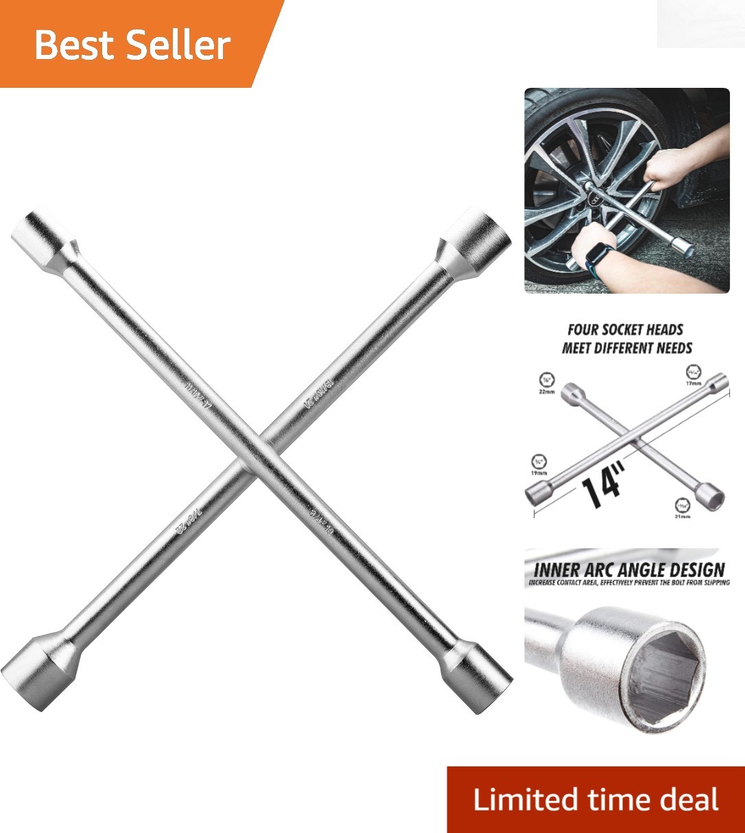 Universal 14-Inch Heavy Duty Lug Wrench – Suitable for SAE & Metric Sizes