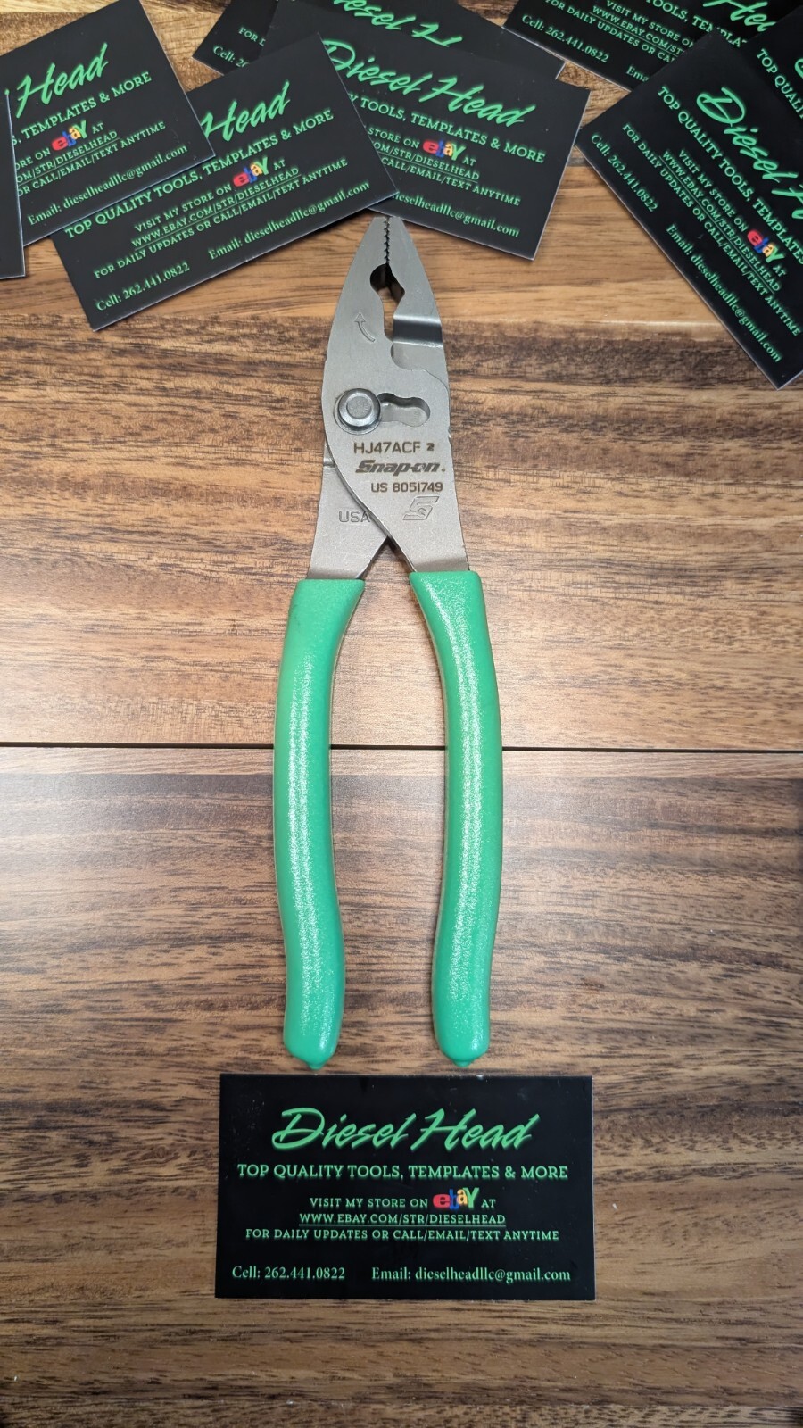 NEW Snap On Tools HJ47ACF GREEN 8″ Soft Grip FlankJaw Slip-Joint Pliers
