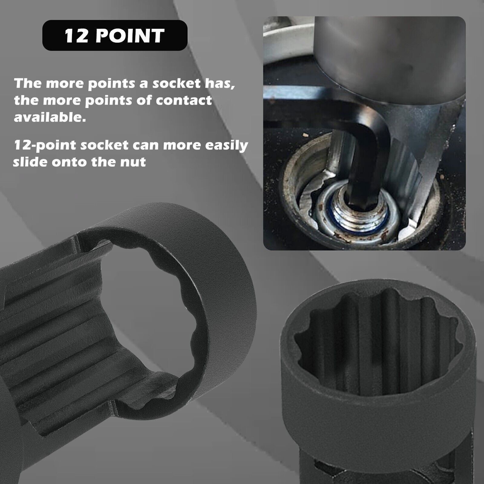 5Pcs Easy Remove Strut Nut Socket Tools Kit with 12 Point 1/2inch Square Drive