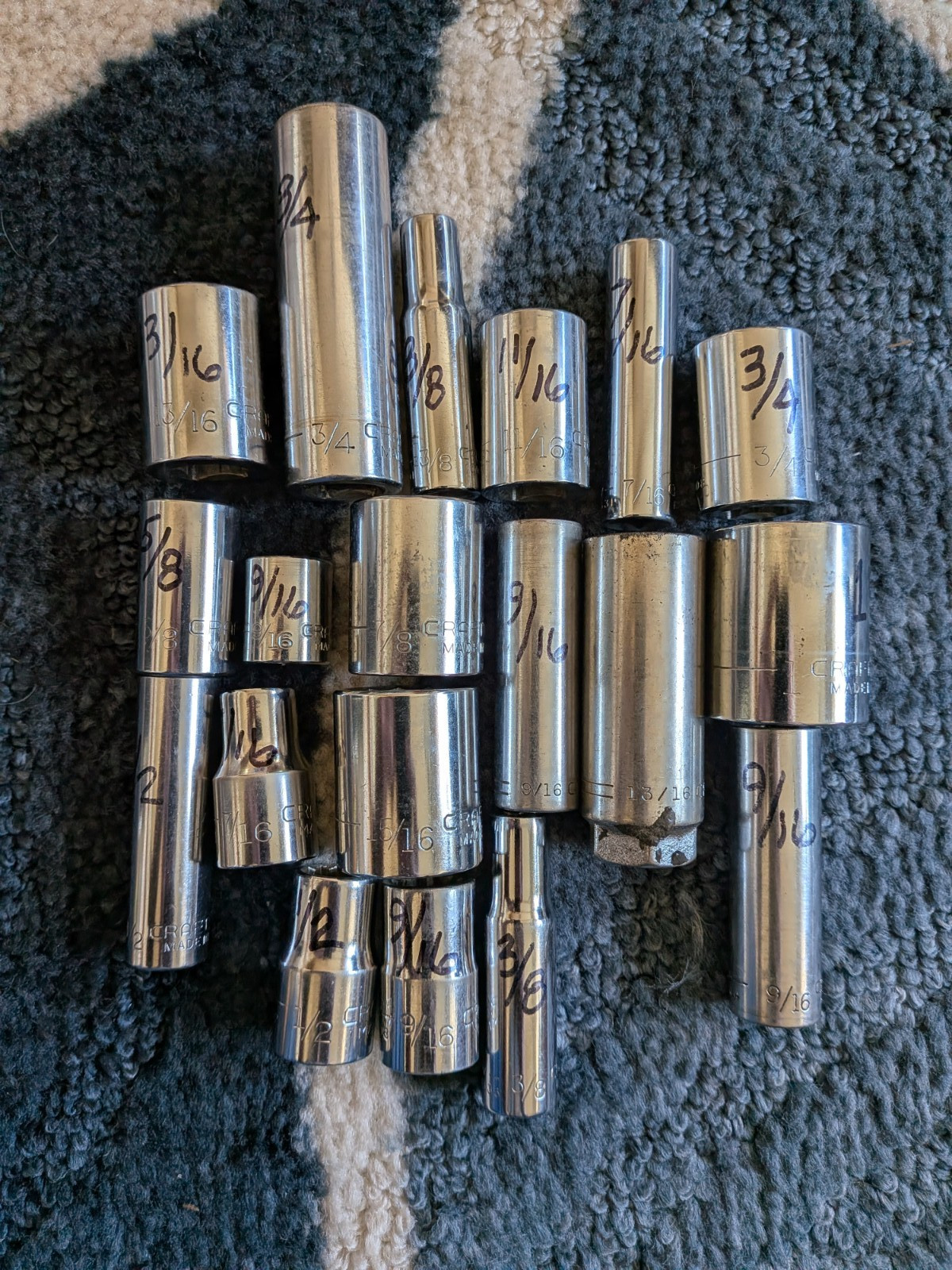 Vintage Craftsman Lot Of 19 SAE 3/8” 1/2″ Drive V-VV- sockets 6Pt 12pt