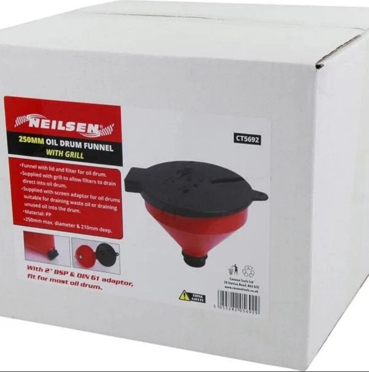 250mm Oil Drum Funnel with grill lid Filter Oil Drains waste Direct Into Drum