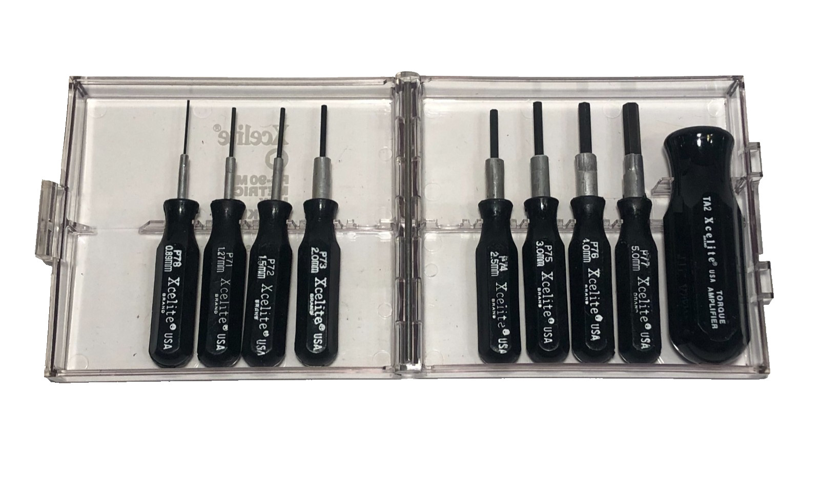 Vintage Xcelite PS-90mm 9 Piece Metric Hex Socket Driver Set in case USA Made