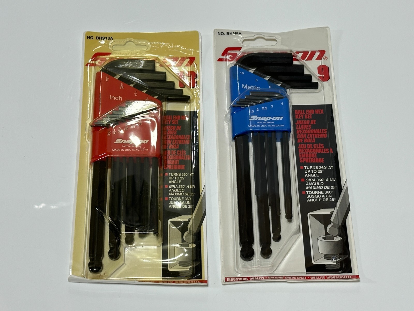 NEW Snap-On Tools USA (2) L Shaped Ball Hex Key Set- BHS13A SAE & BHM9A Metric