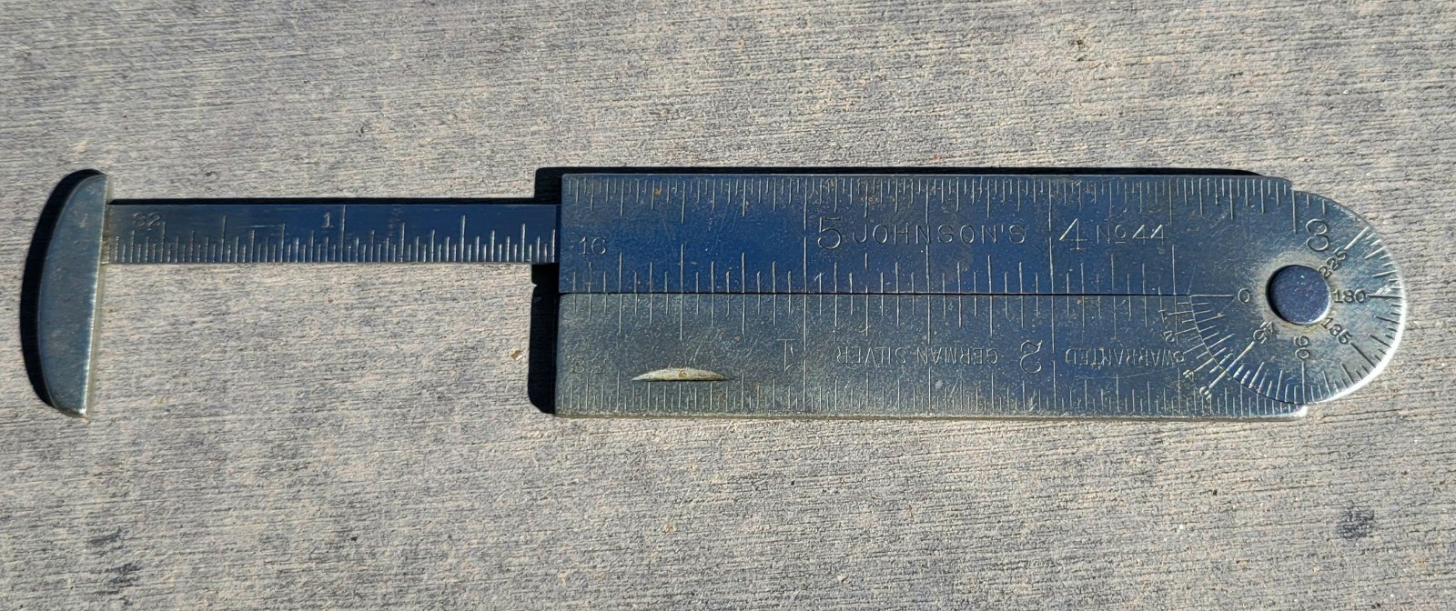 JOHNSON’S TOOLS LONG No. 44 GERMAN SILVER CALIPER PROTRACTOR RULER Jan 08, 1907