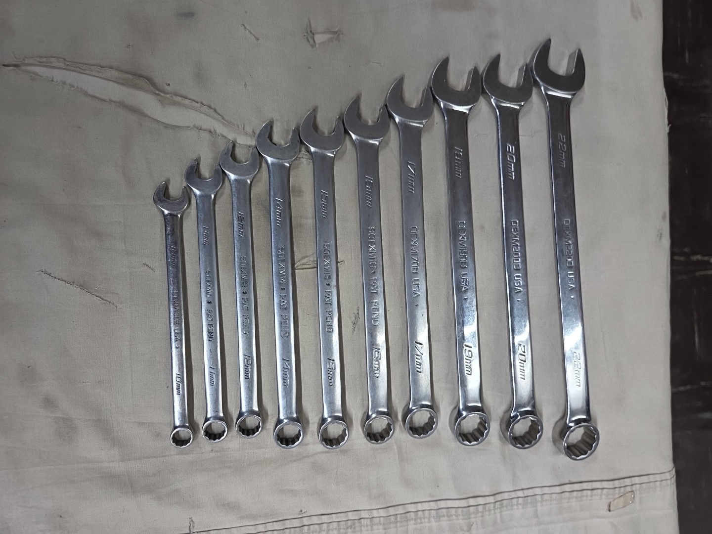 Snap-On 10 Piece Metric Wrench Set 10, 11., 12, 14, 15, 16, 17, 19, 20, & 22MM
