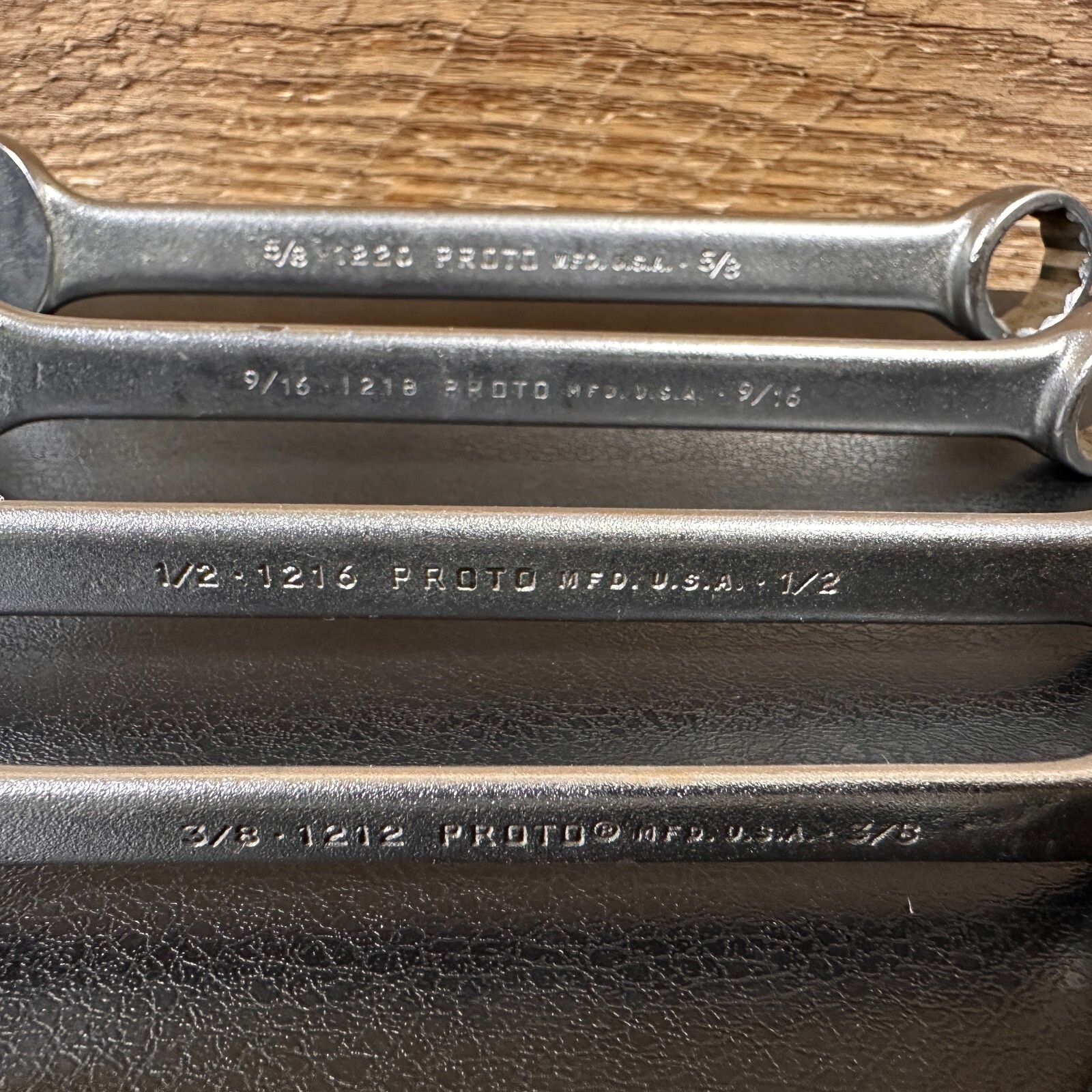 Vintage 1960 PROTO MFD USA Combination Wrench Set SAE 1212, 1216, 1218, 1220 6pc
