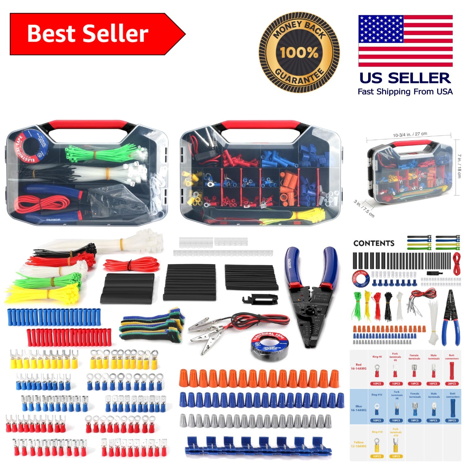 Workpro 582-Piece Electrical Repair Kit – Complete with Wire Cutter & Stripper