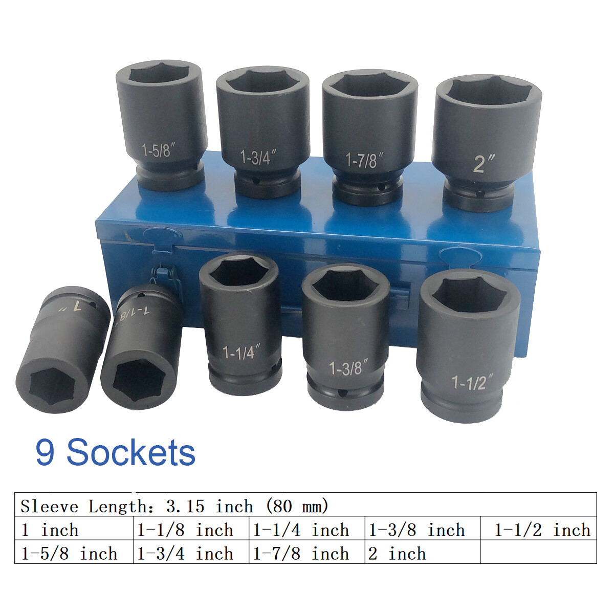 9PCs 1″ INCH DRIVE DR DEEP SAE SIZE IMPACT SOCKET WRENCH (1″-2″) Vehicle Repair
