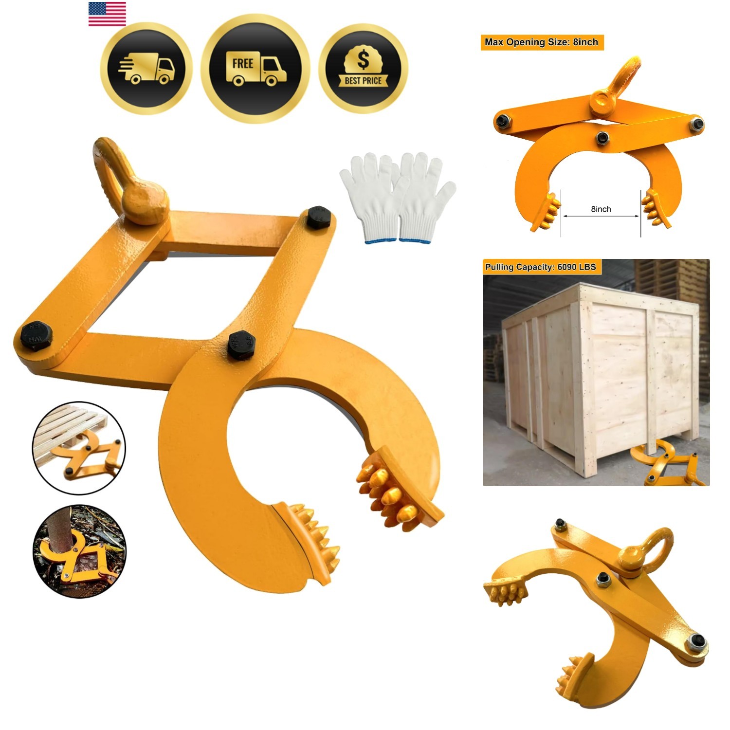 Heavy Duty Steel Pallet Puller Clamp 6090lbs 8 Inch Jaw Opening Industrial