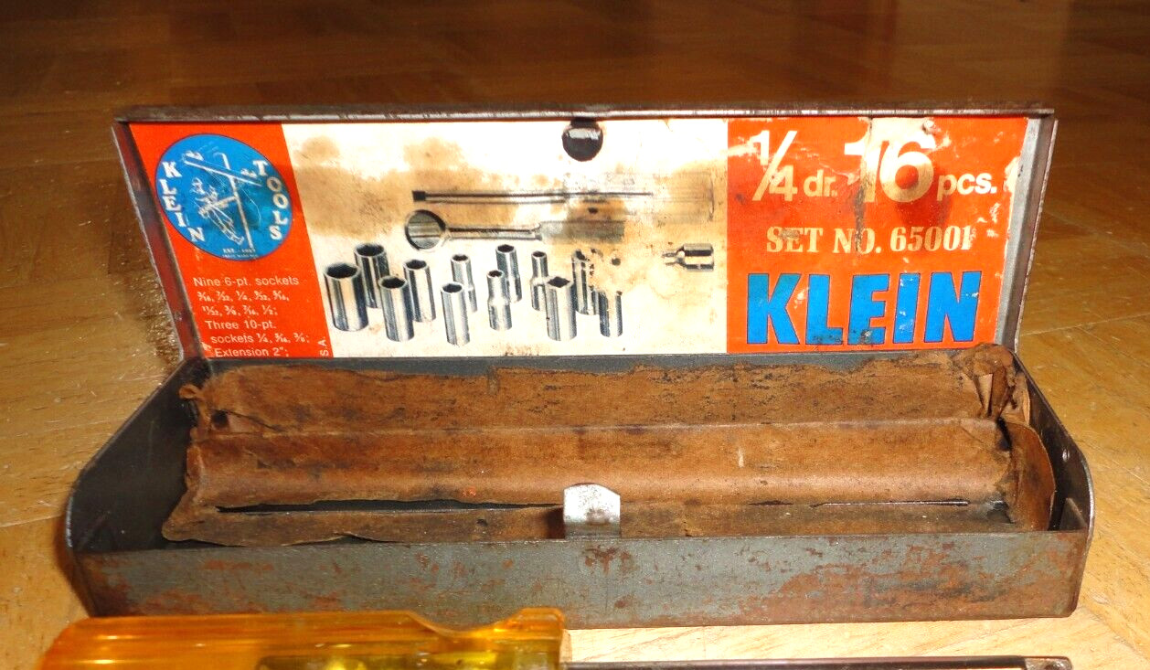 KLEIN TOOLS 16 PIECE 1/4 DRIVE GENERAL SERVICE SET 7 IN CASE 65001 VINTAGE 60’S