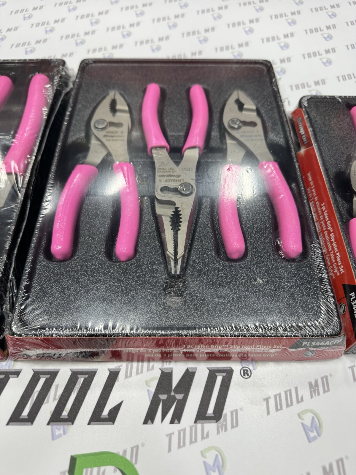 Snap-on Tools USA NEW PINK Slip Joint Pliers Set PL347ACFP PL346ACFP PL344BCFP
