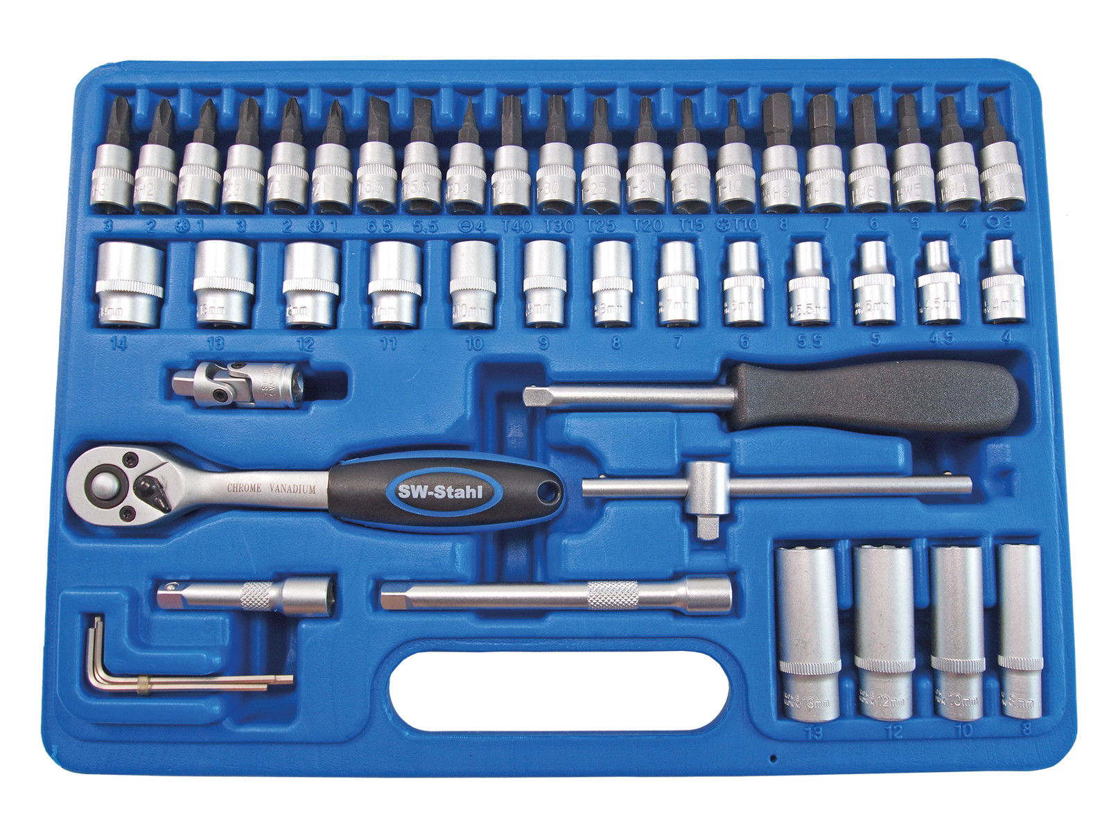SW Steel 06455L 47pc Ratchet Box Socket Set 1/4″ Ratchet