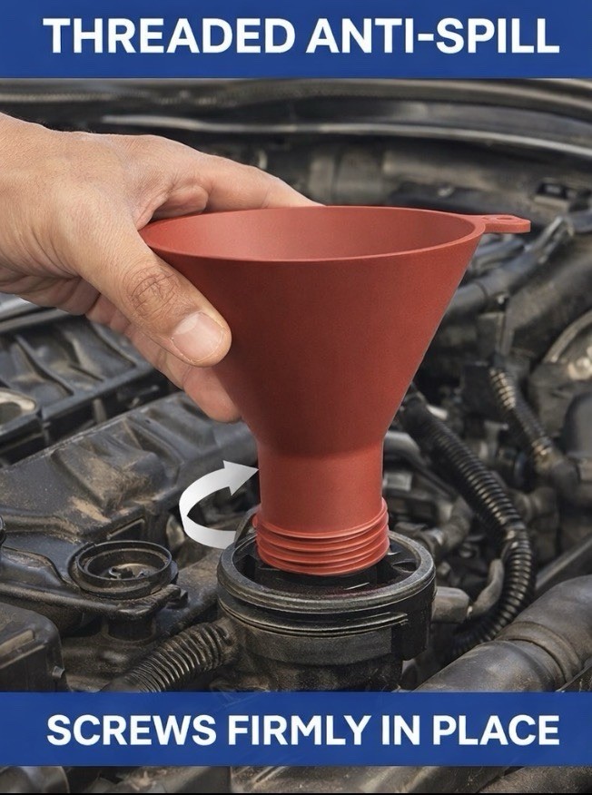 Threaded Anti-Spill Oil Funnel – Screw-In No Mess Engine Oil Filling Tool