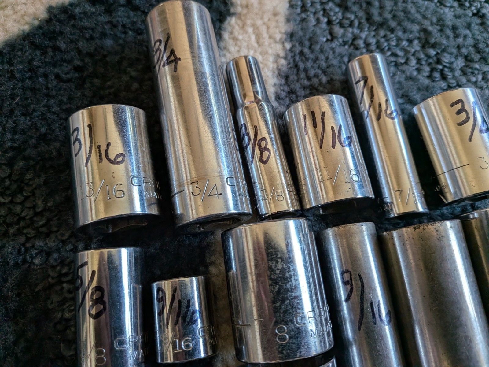 Vintage Craftsman Lot Of 19 SAE 3/8” 1/2″ Drive V-VV- sockets 6Pt 12pt
