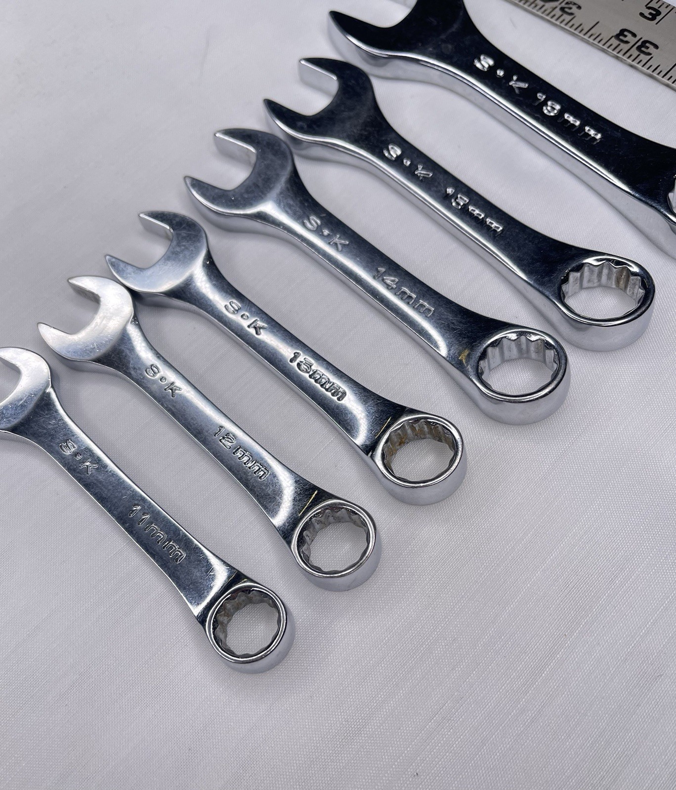 S-K Stubby Metric Combo Wrench Set of 6 Polished USA SK 11mm – 15mm, 19mm Clean