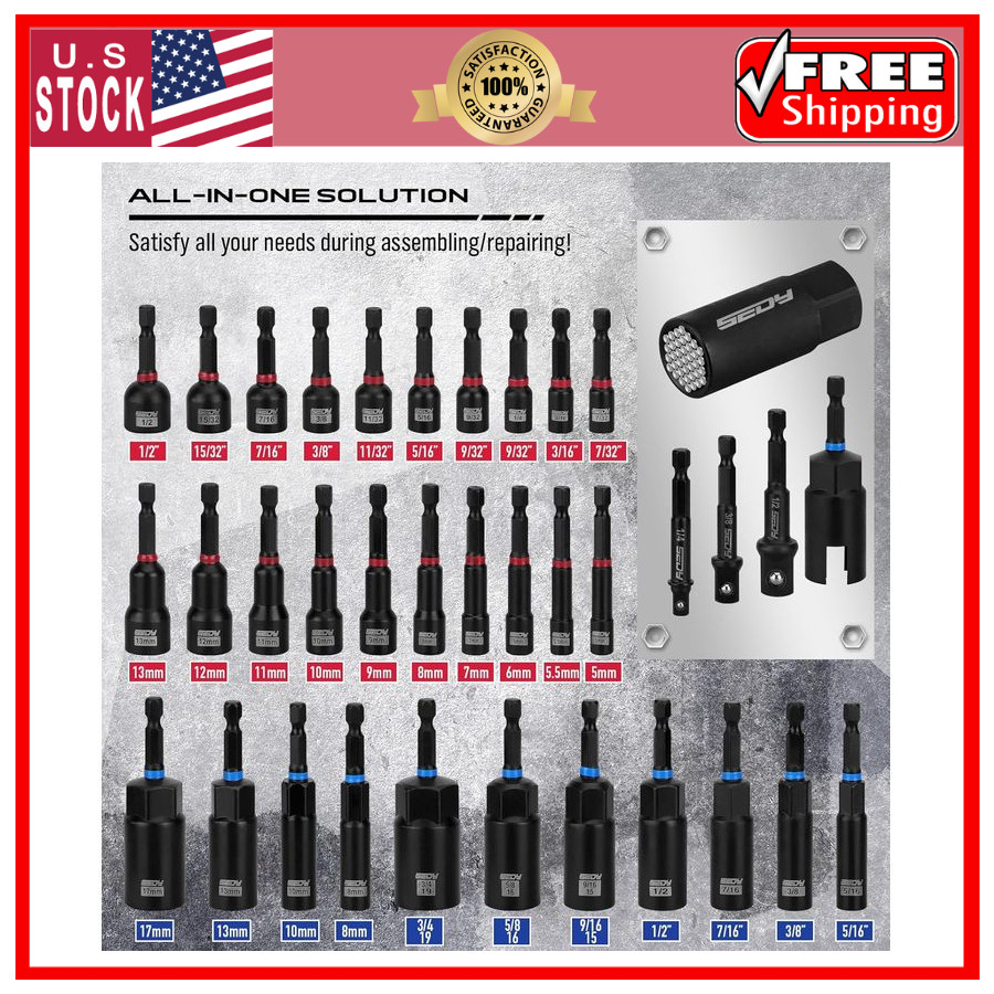 80pc Premium Magnetic Impact Nut Driver Set Metric SAE Socket Adapter Kit 80pcsX
