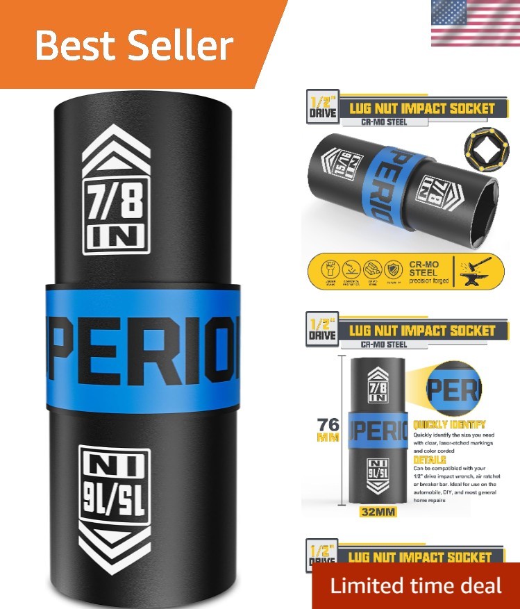 Effortless Lug Nut Removal – 1/2″ Drive Dual-Sided Impact Socket, Cr-V Steel