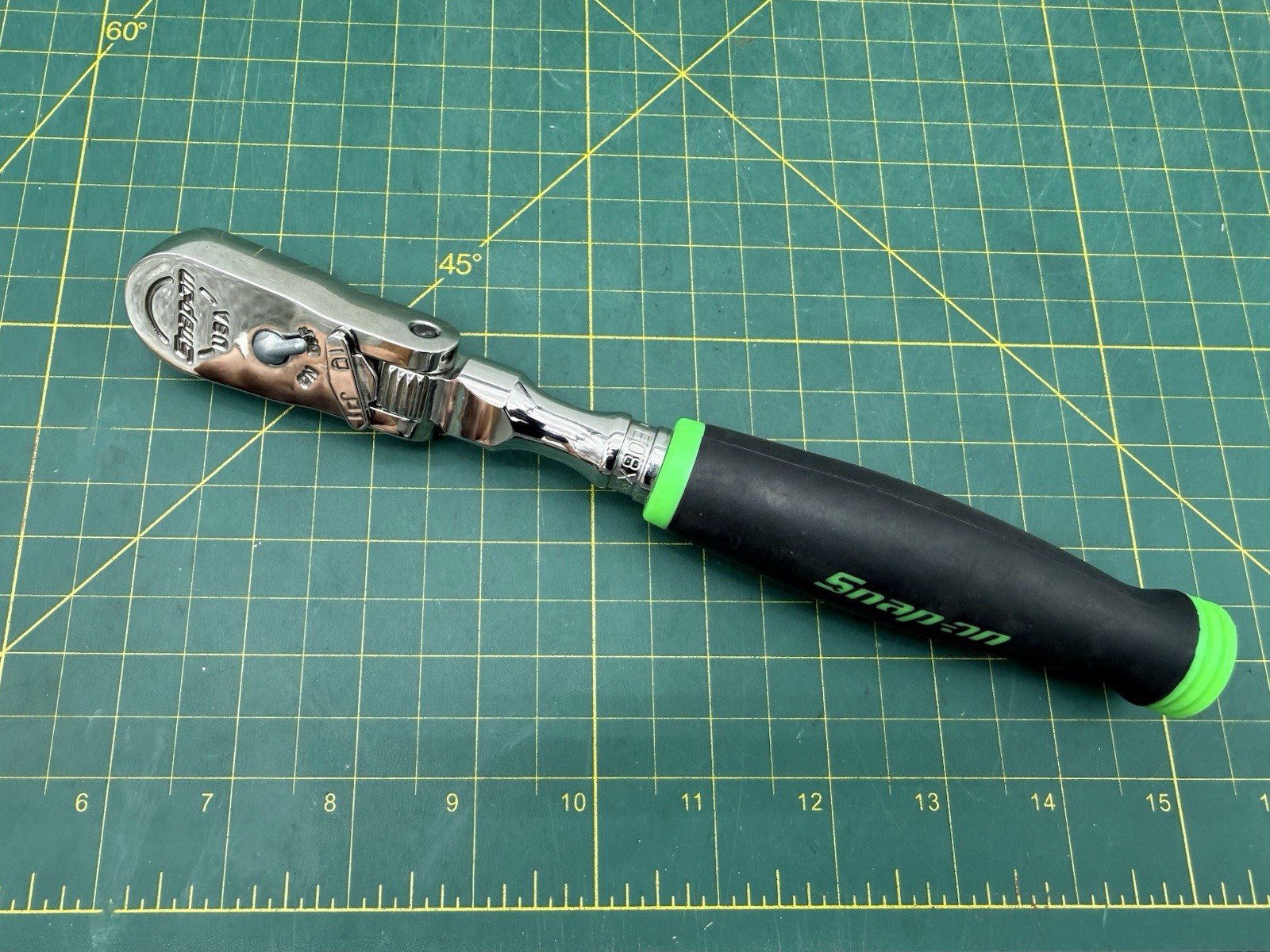 Snap-On Tools FHX80B 3/8″ Drive GREEN Soft Grip Handle LOCKING FLEXHEAD Ratchet