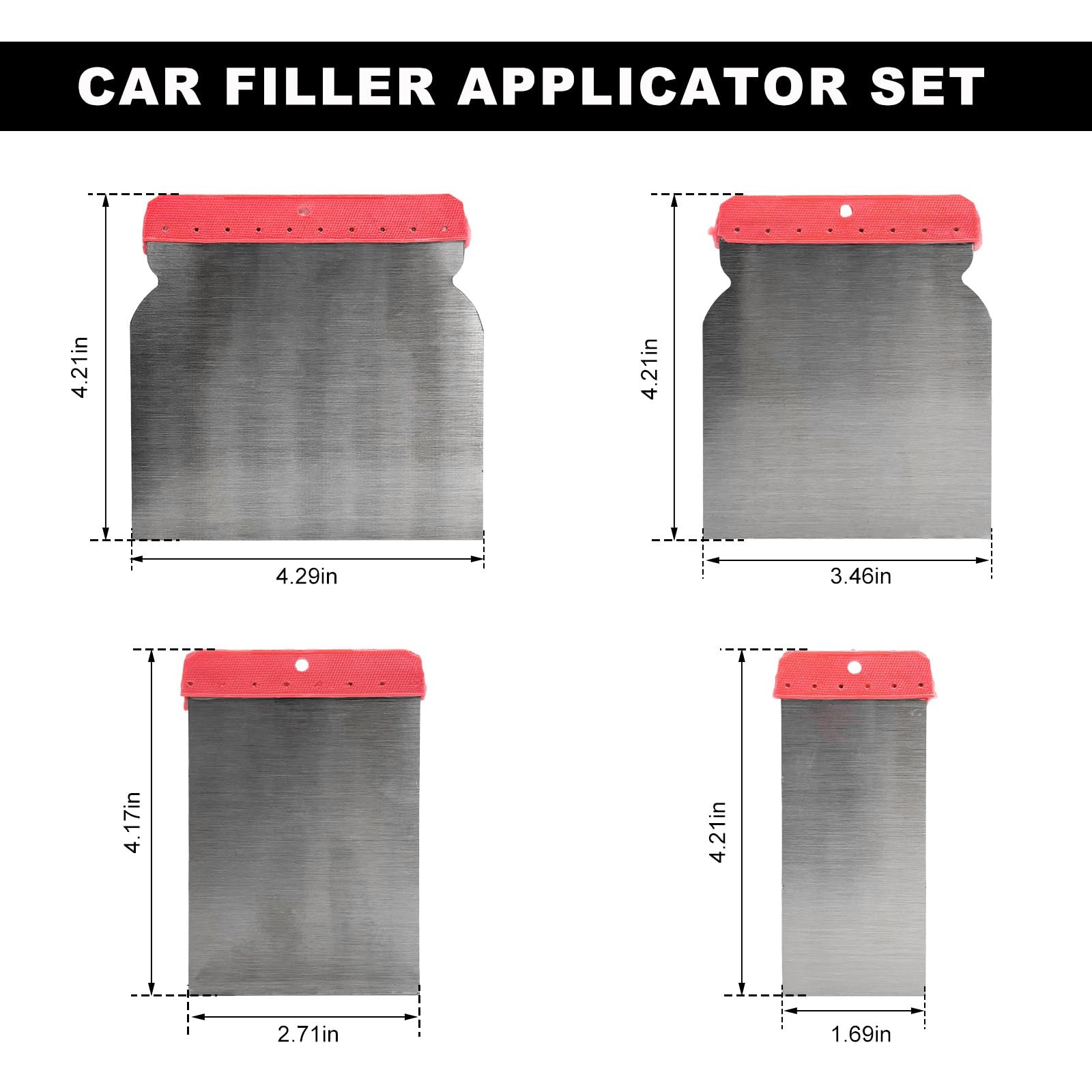 4PCS Body Filler Applicator Set, 4 Sizes Auto Paint Spreader Assortment with Met
