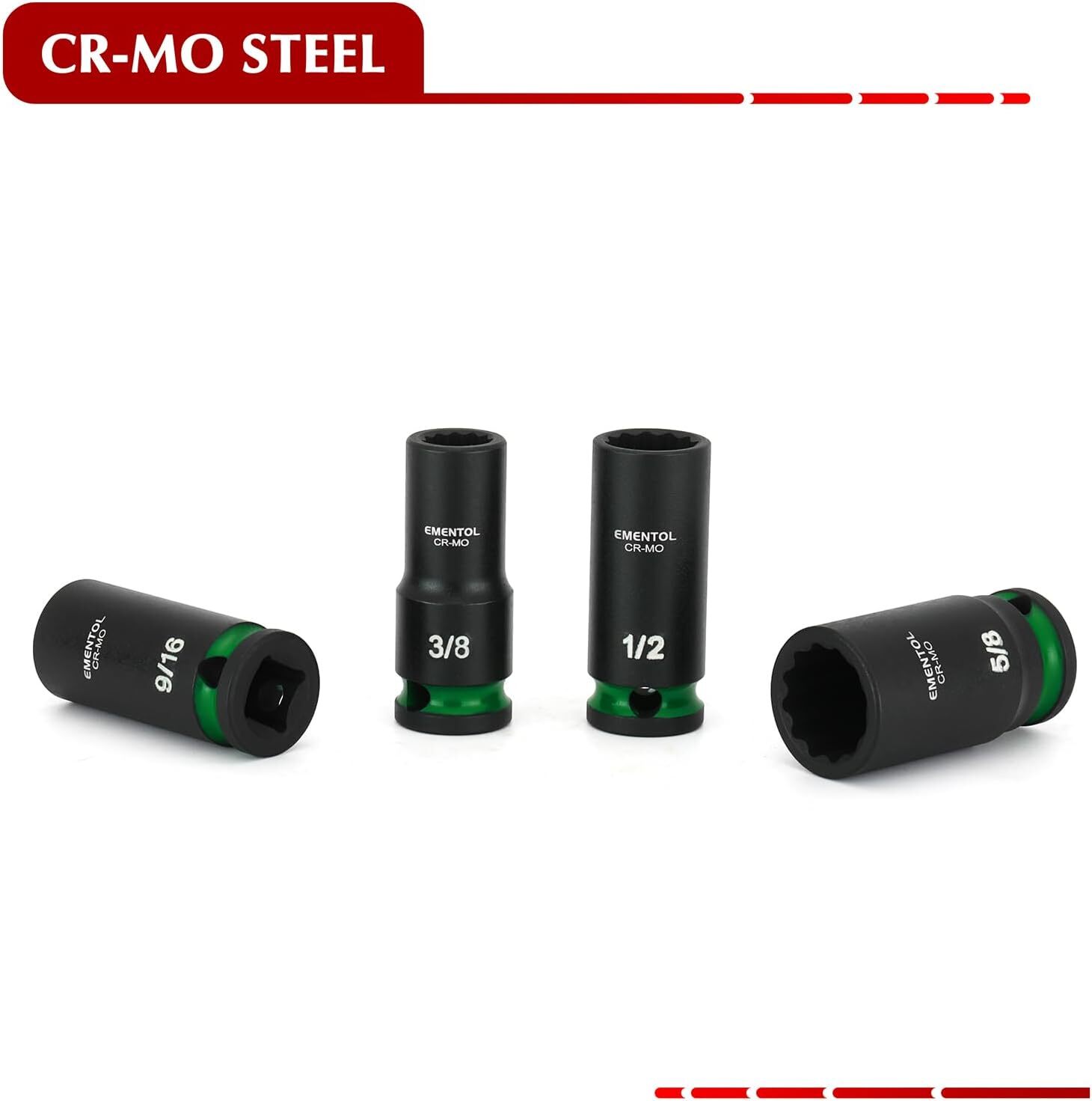 12PCS 3/8″ Drive Impact Socket Set Semi-Deep Sockets Standard SAE 5/16″-1″ CR-MO