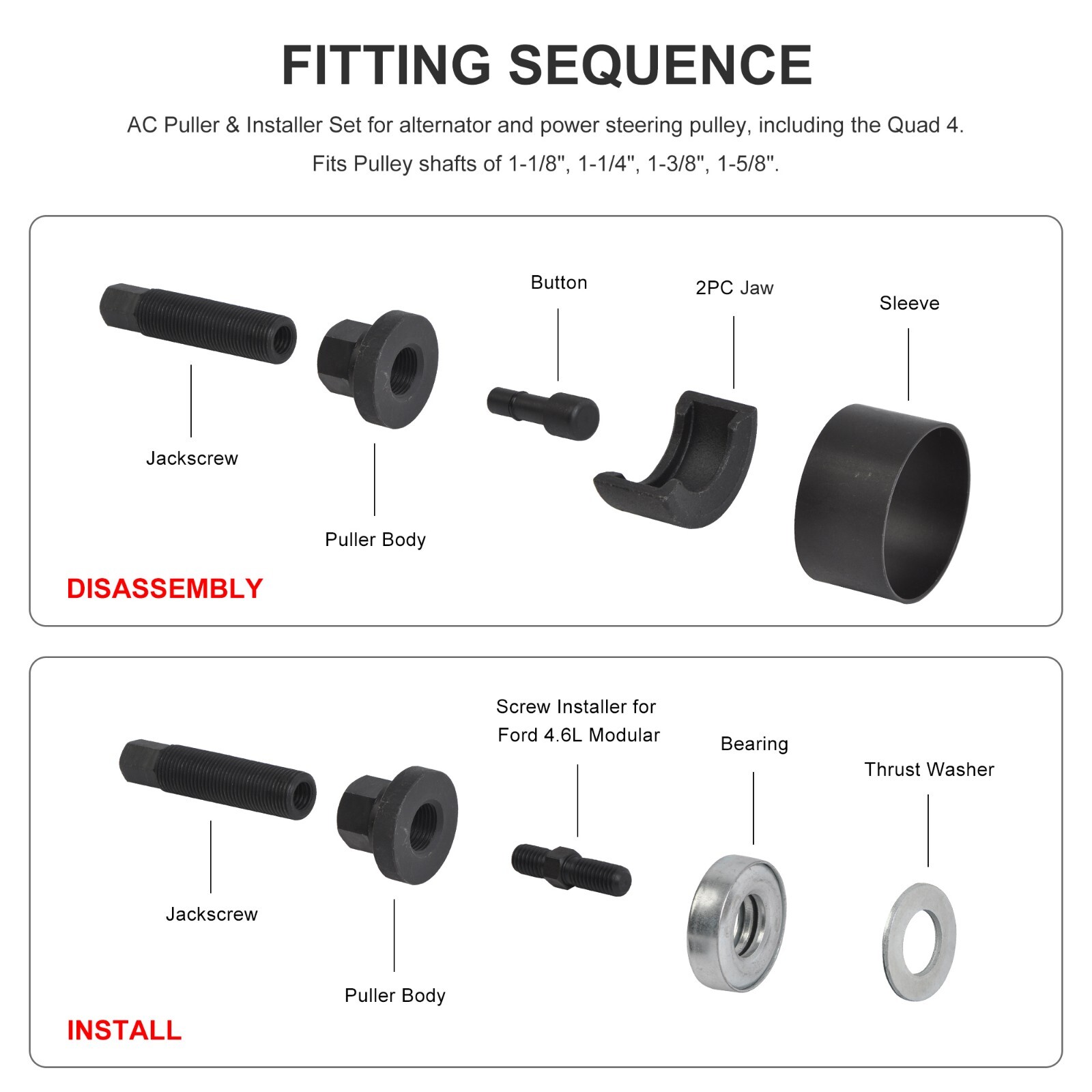 12Pc Pulley Puller Remover Installer Kit Power Steering Pump Alternator Pulley