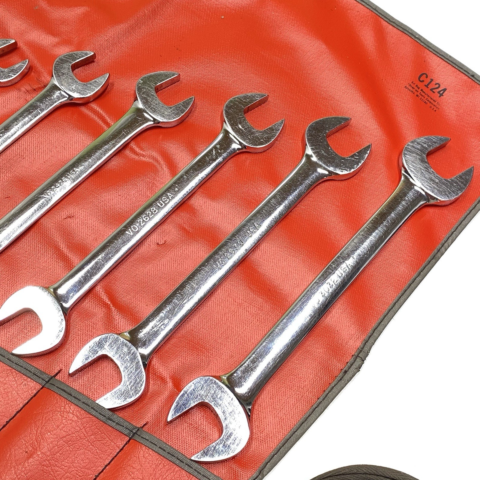 Snap On Tools SAE Open End Wrench Set 12pc 1/4″ to 1″ W/ C124 Roll VTG USA Read
