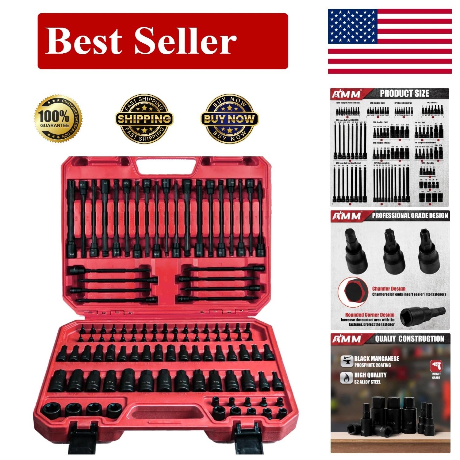 107PCS Allen and Torx bit socket set, 1/4″, 3/8″ and 1/2″ Drive,Extra long torx/