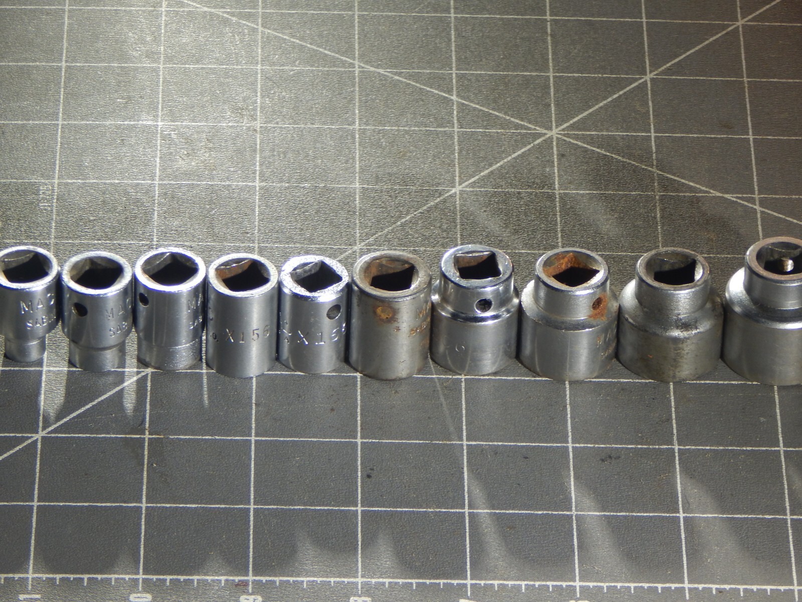Vintage Mac 10Pc 3/8 Drive SAE Shallow Socket Set 1/4″ 13/16″ 6Pt Dr X 15/32″