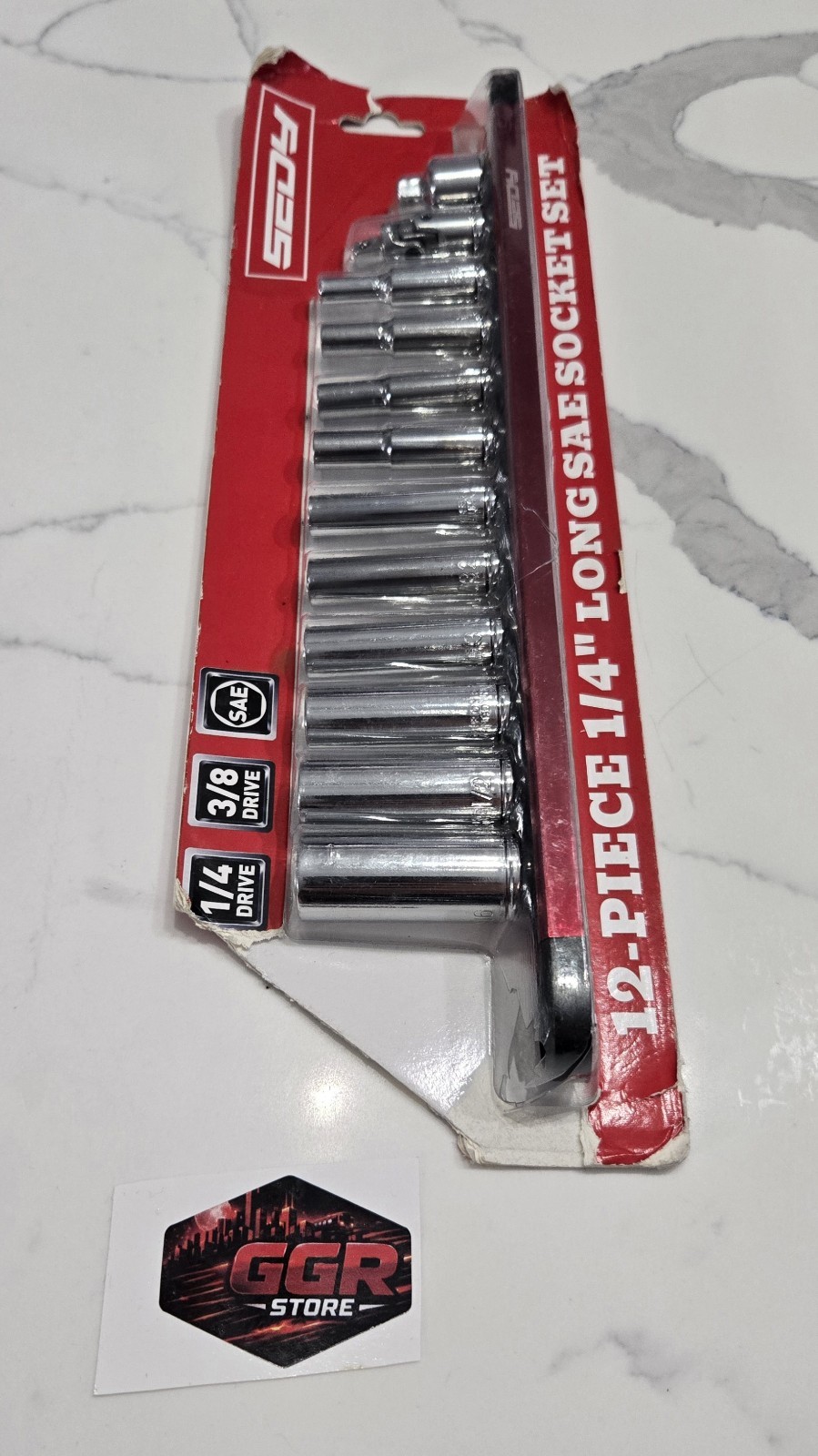12-Piece Long SAE Socket Set 1/4″ Drive with Magnetic Organizer