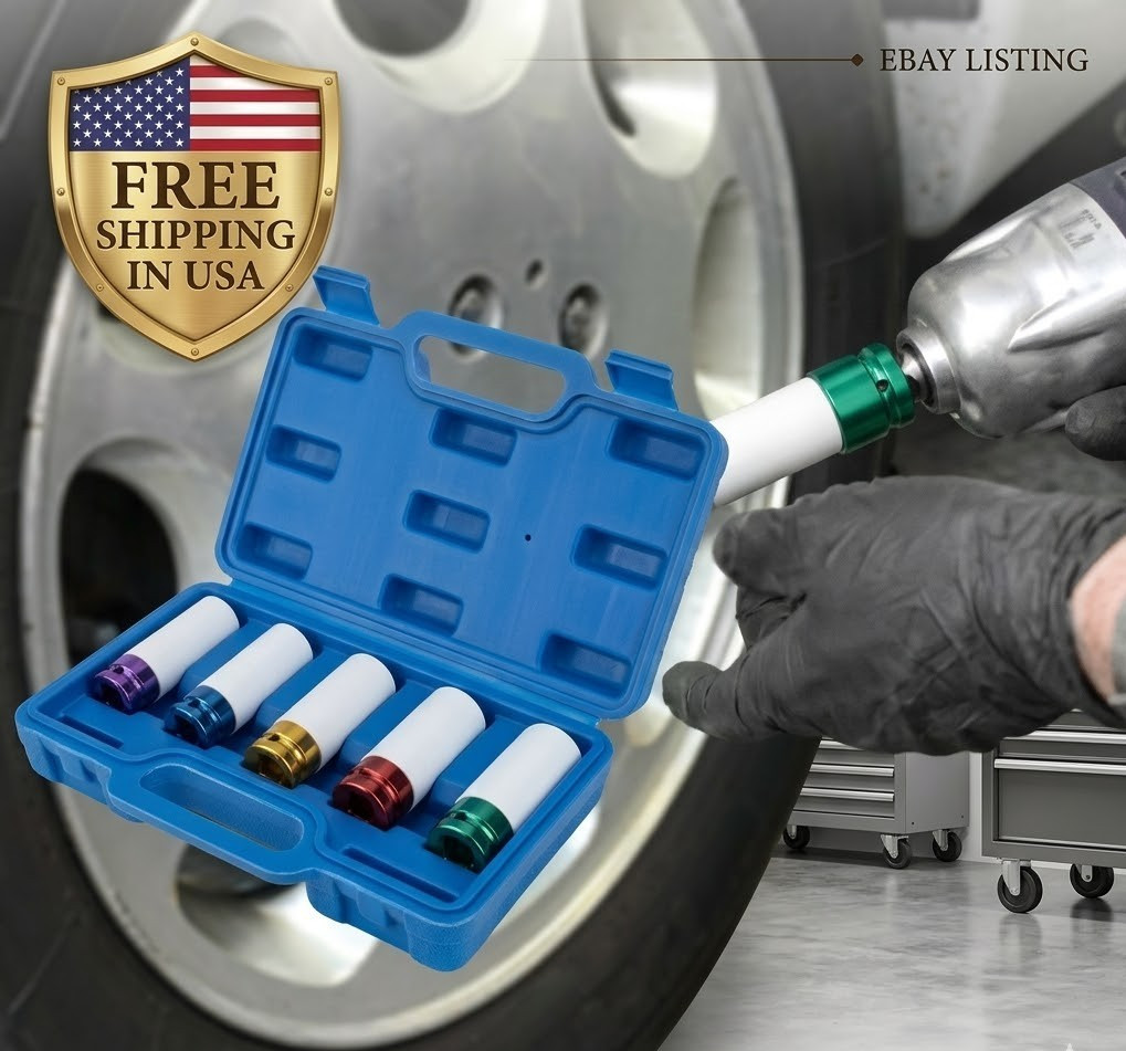 Premium 5Pcs 1/2 Drive 15-22mm Thin Wall CR-MO Impact Lug Nut Socket Set Wheel