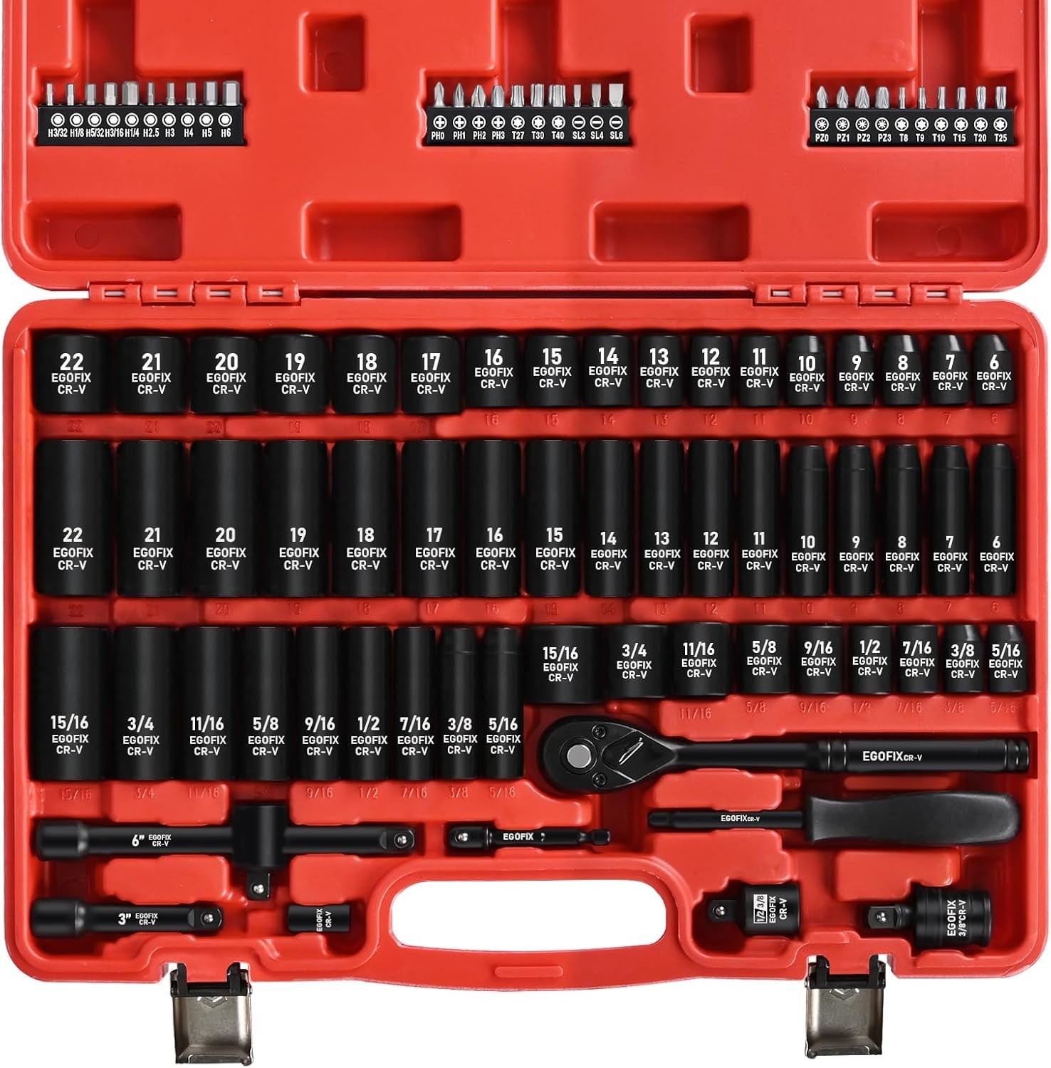 3/8″ Drive Impact Socket Set, 90 Piece Metric Socket 6-22mm and Standard SAE …