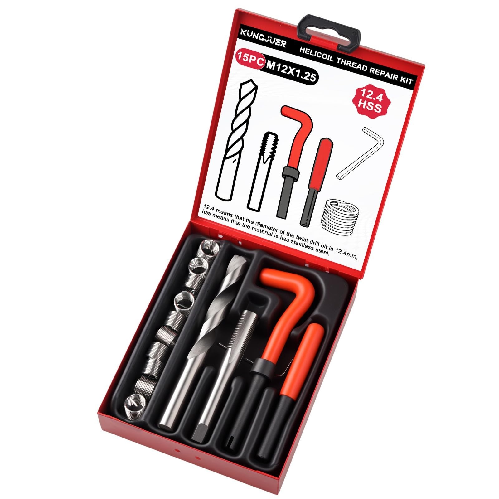 Metric Thread Repair Insert Kit M12X1.25mm | Rethreading Tool Set with HSS Drill