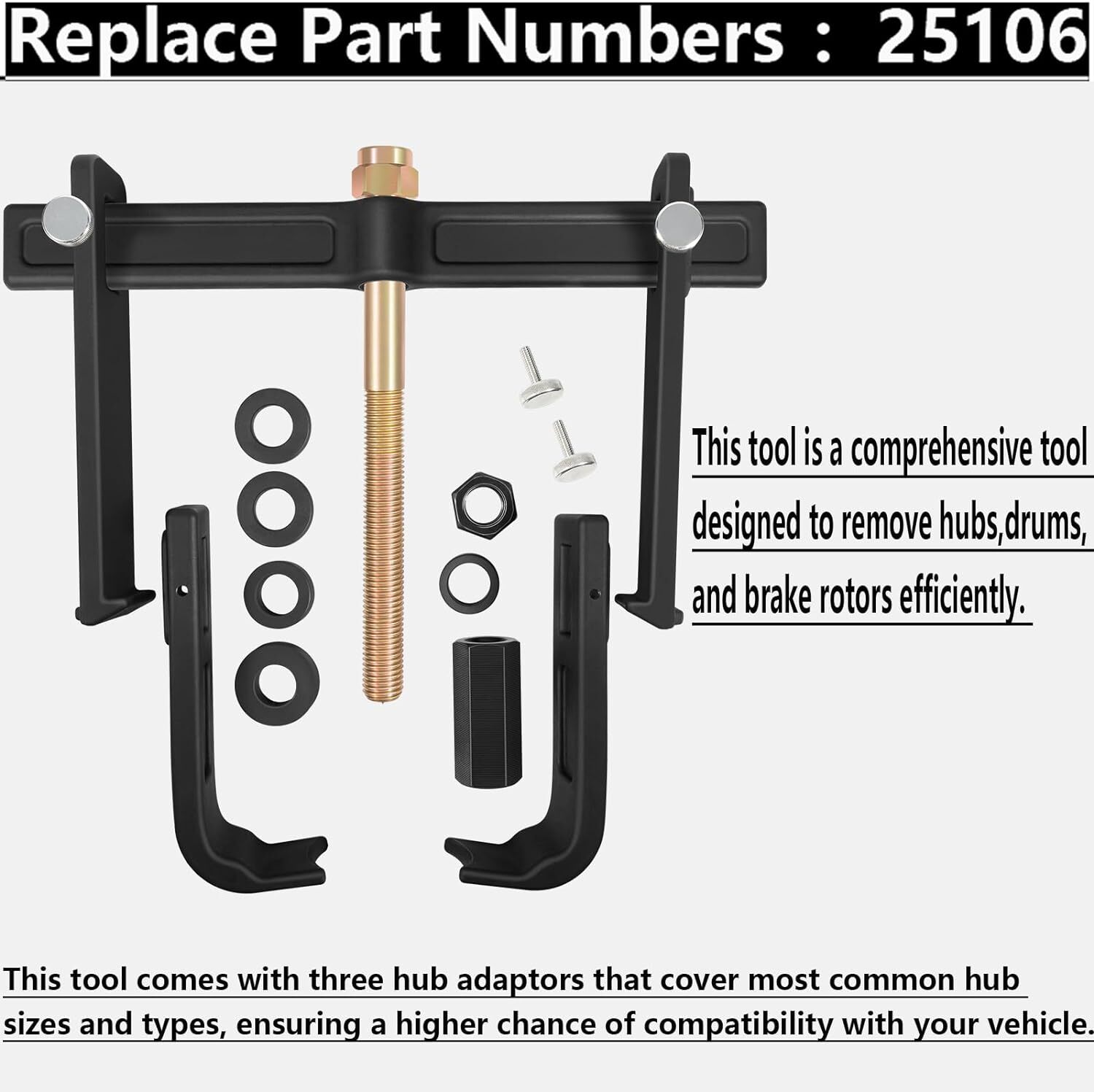 25106 Brake Drum And Rotor Puller, Wheel Hub Tool, fit for Most Common Hub Sizes