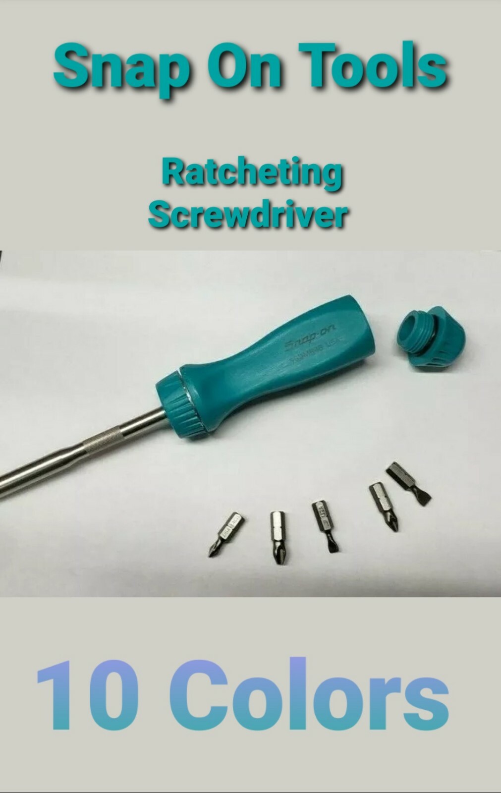 NEW Snap-on ratcheting hard handled Screwdriver 8 31/32″ long 5 Bits 11 colors!!