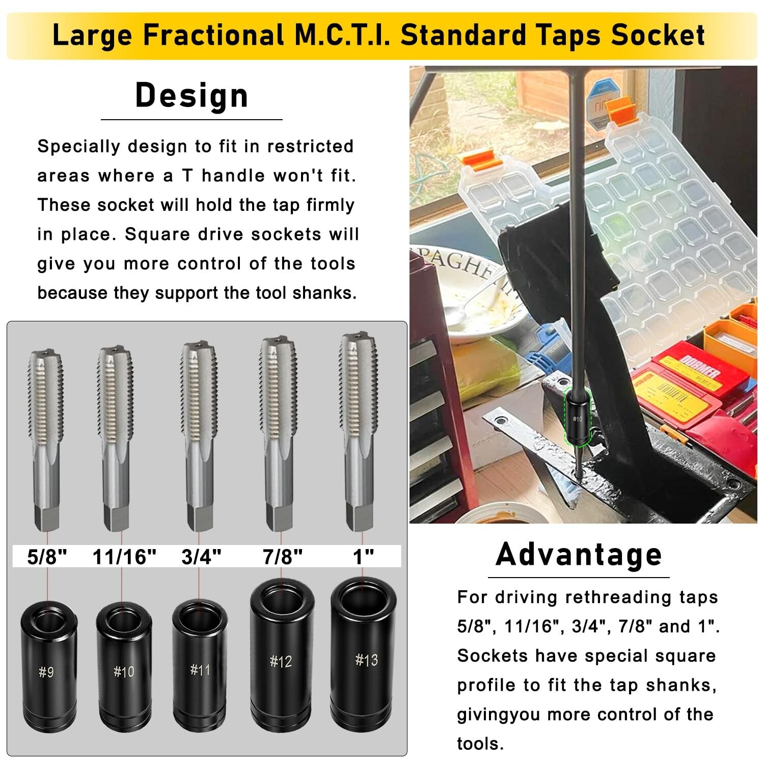 71670 Large Tap Socket Set, Fit 5/8″, 11/16″, 3/4″, 7/8″ & 1″ (16mm-25mm) Taps