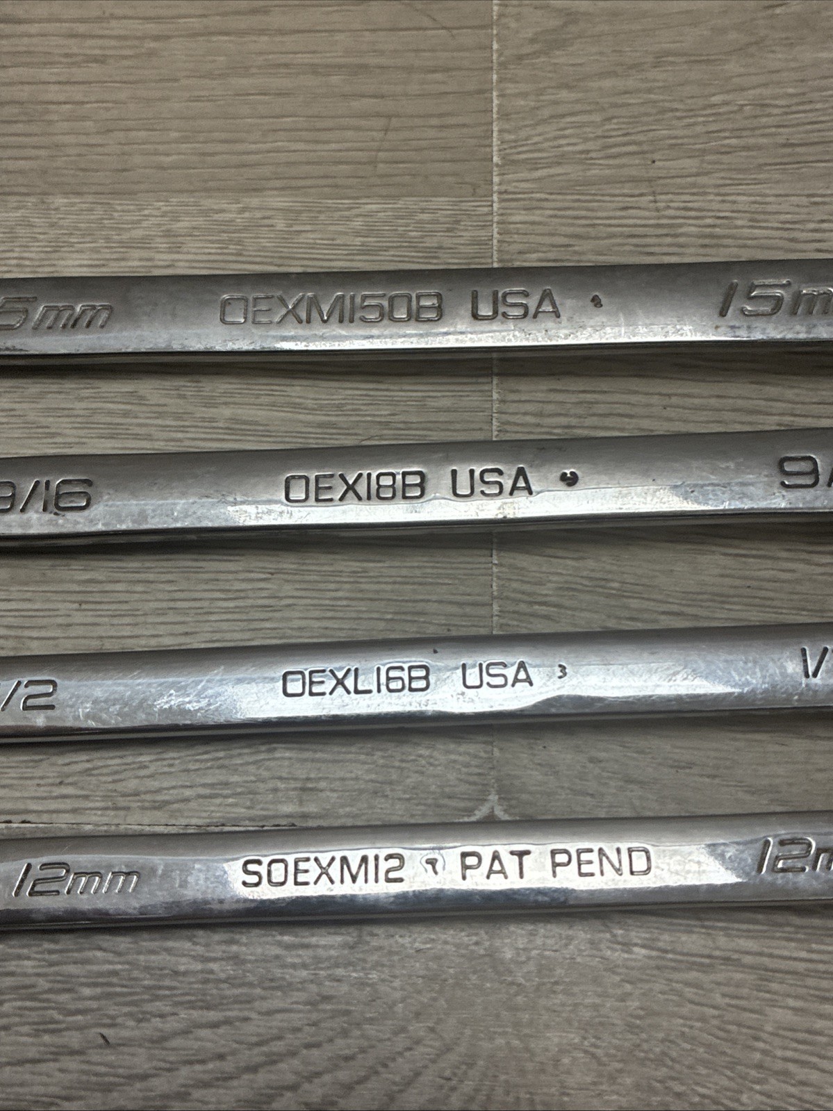 (4) Snap-On Wrenches DEXM150B, DEX18B, DEXL16B, SOEXM12 15mm,9/16,1/2,12mm
