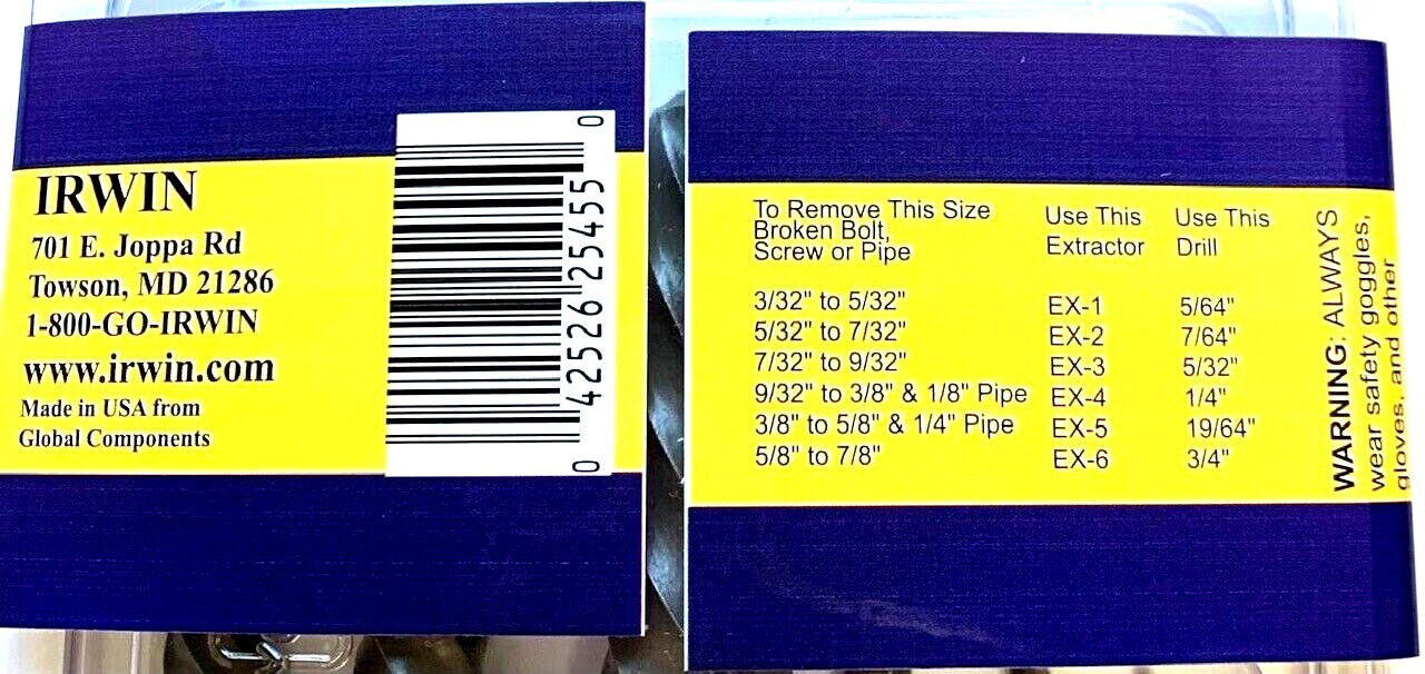 6 PIECE SCREW EXTRACTOR SET IRWIN HANSON #53545 SPIRAL FLUTE EX1-EX6 – USA