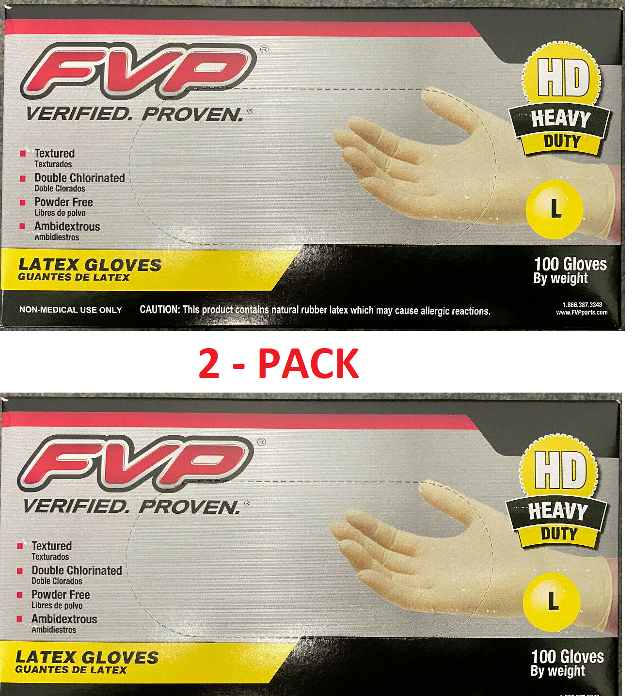 FVP «HEAVY DUTY» Latex Gloves Size LARGE Textured Powder Free Box of 100 HD