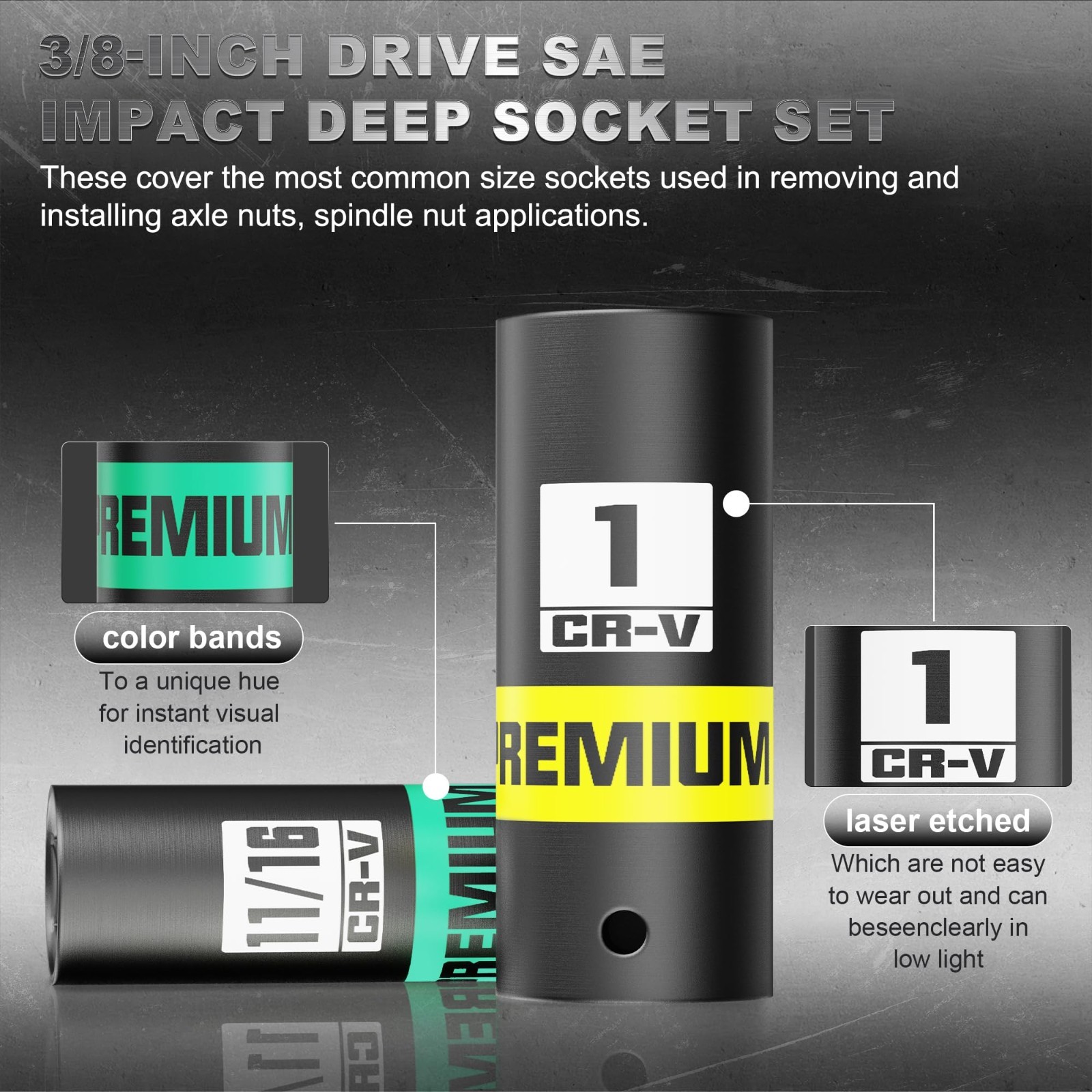 12-Piece SAE Deep Impact Socket Set 3/8″ Drive, 5/16″-1″ Heavy-Duty 6-Point Sock