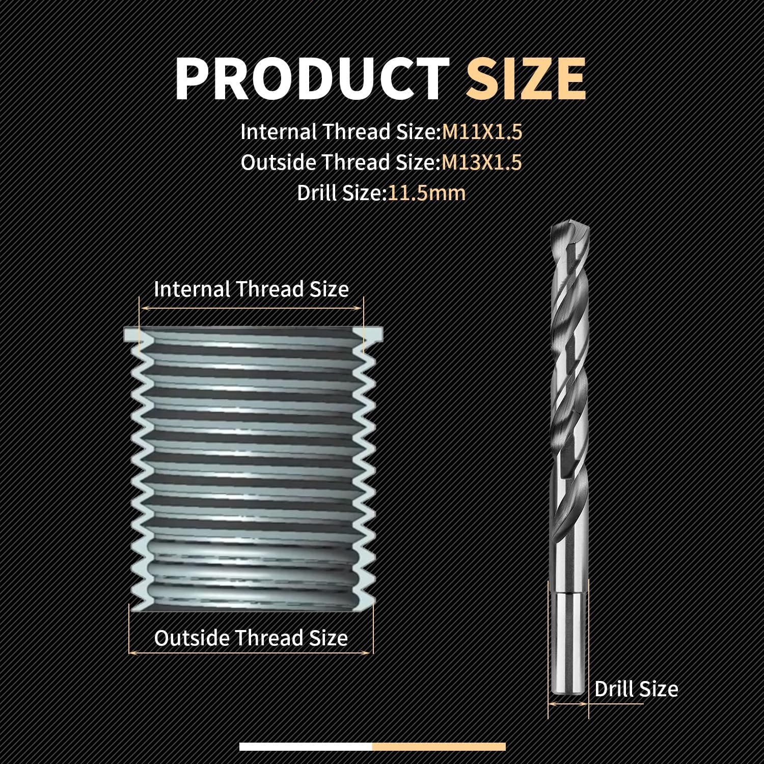 M11x1.5x30MM Metric Thread Repair Kit w/ Insert HSS Drill, Tap, Counterbore