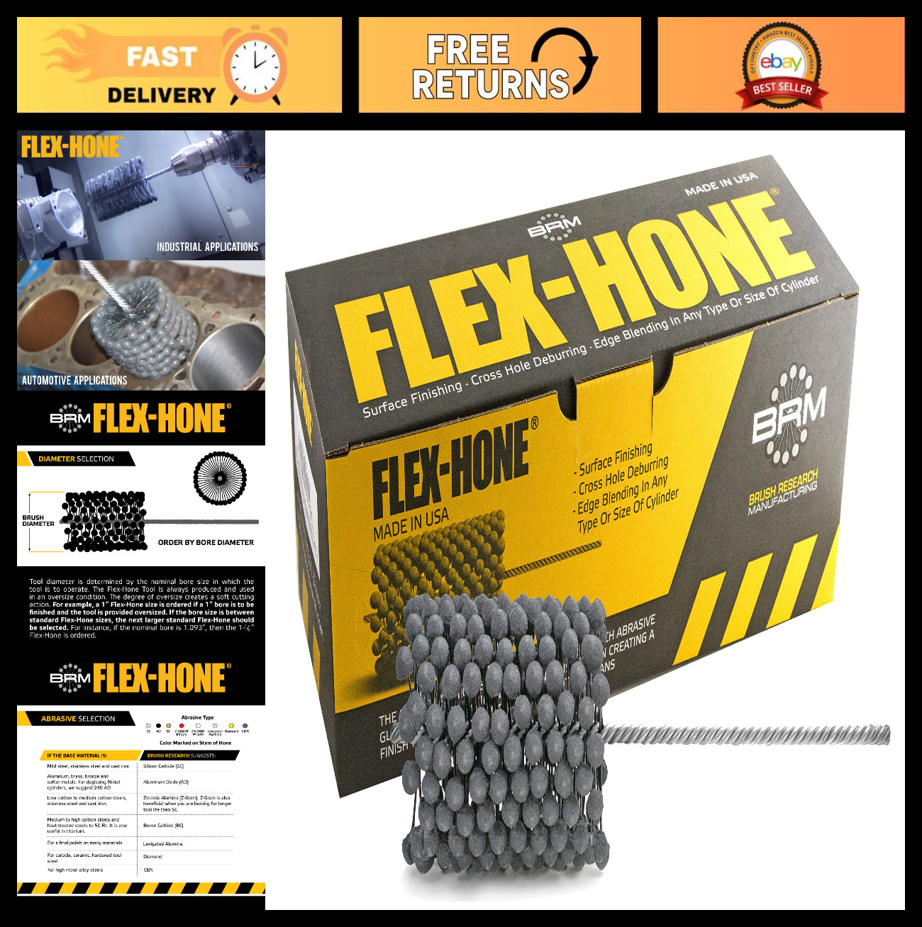 4-1/2″ FLEX-HONE 240 Grit Silicon Carbide Brush for Mild Steel, Stainless Steel,