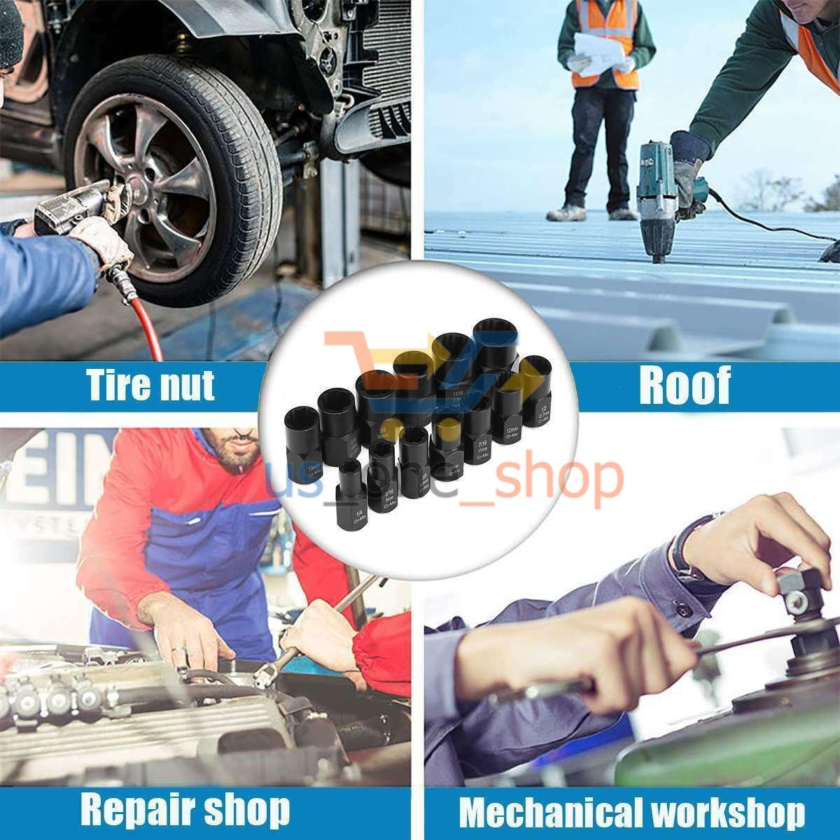 13pcs Bolt Extractor Damaged Lug Nut Remover Twist Socket Extractor Tool 8-19mm