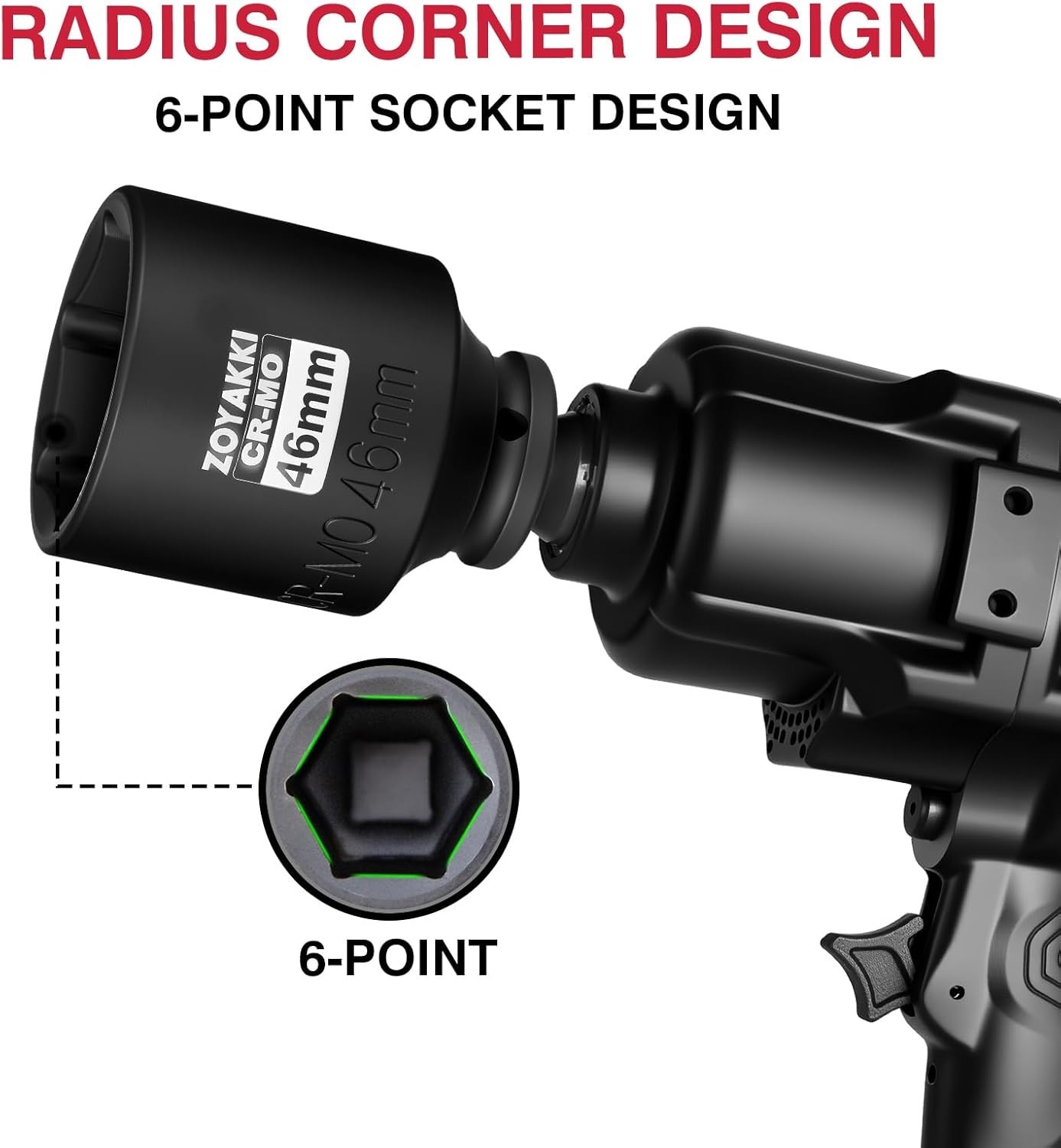 High-Precision 46mm 1/2 Inch Drive Impact Socket with Laser-Etched Markings