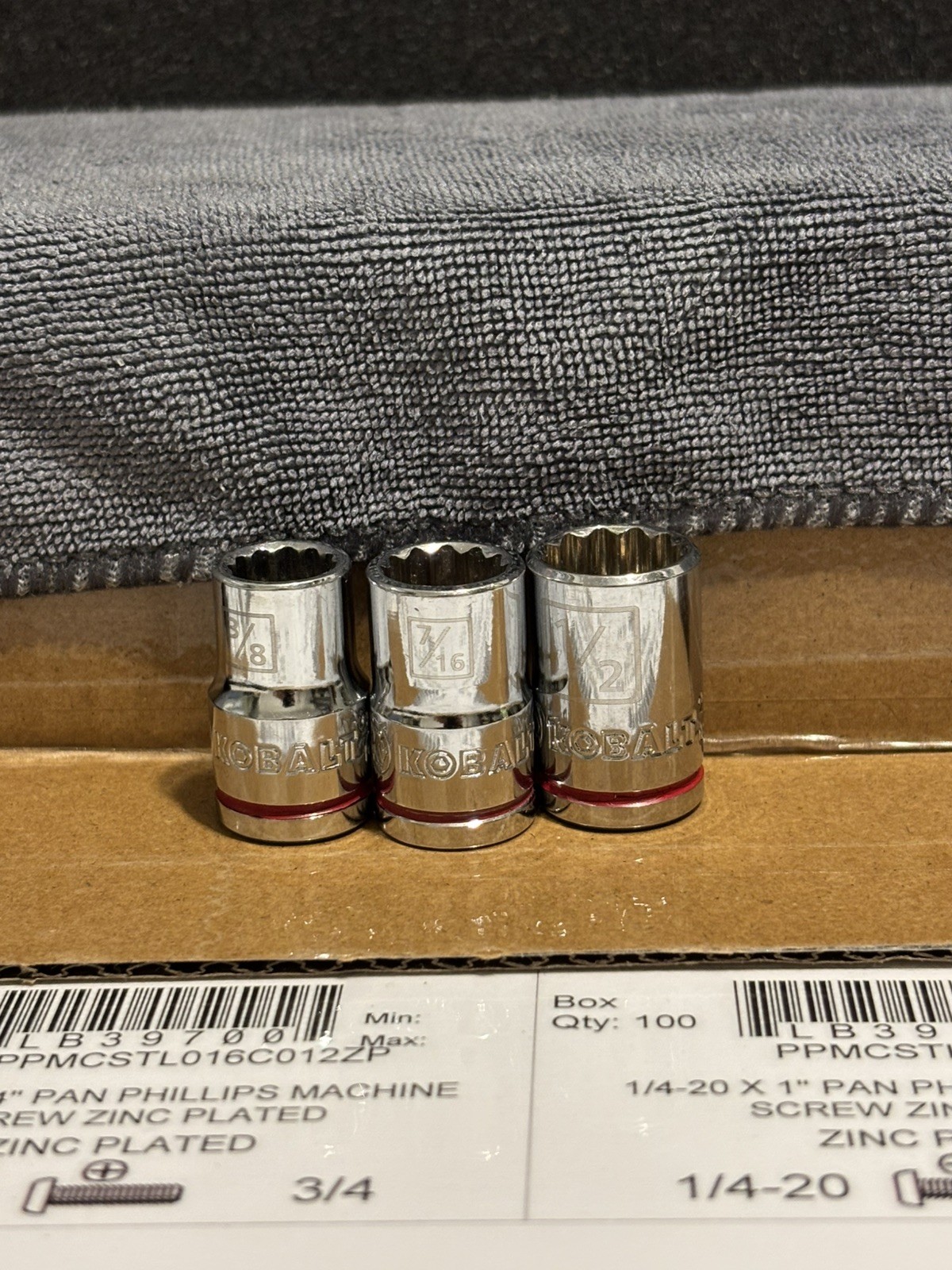 Kobalt Socket Set – 3/8” 7/16” 1/2”- 3/8 Drive 12 Point Shallow SAE 3 Piece Set
