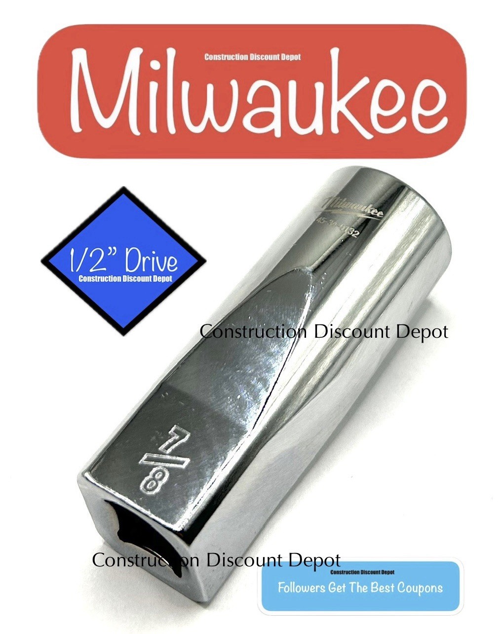Milwaukee 7/8″ in. 1/2″ in. Drive SAE 6 Point Standard Deep Socket 45-34-9132