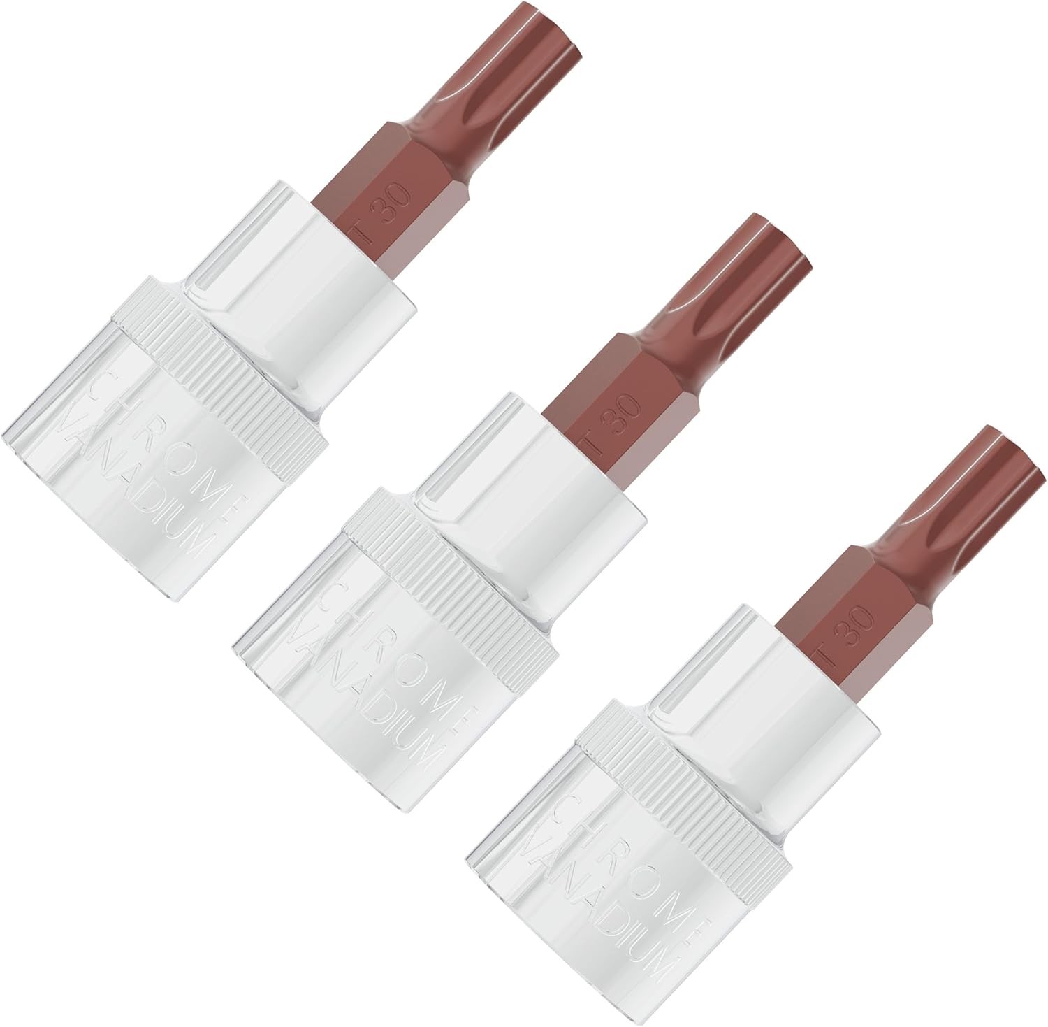 3PCS 3/8″ Drive T30 Torx Bit Socket, S2 Steel Bits, T30, Silver, Dark Red