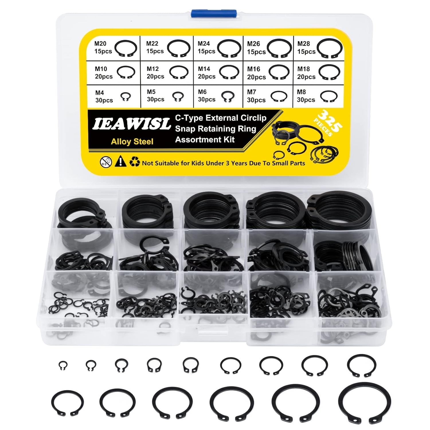 325Pcs Snap Ring Set: High-Quality Alloy Steel C-Clips Perfect for Mechanics