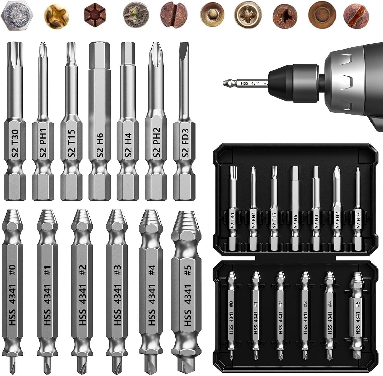 Damaged Screw Extractor Set,13 Pcs Bolt Extractor Set, Stripped Screws Nuts &…